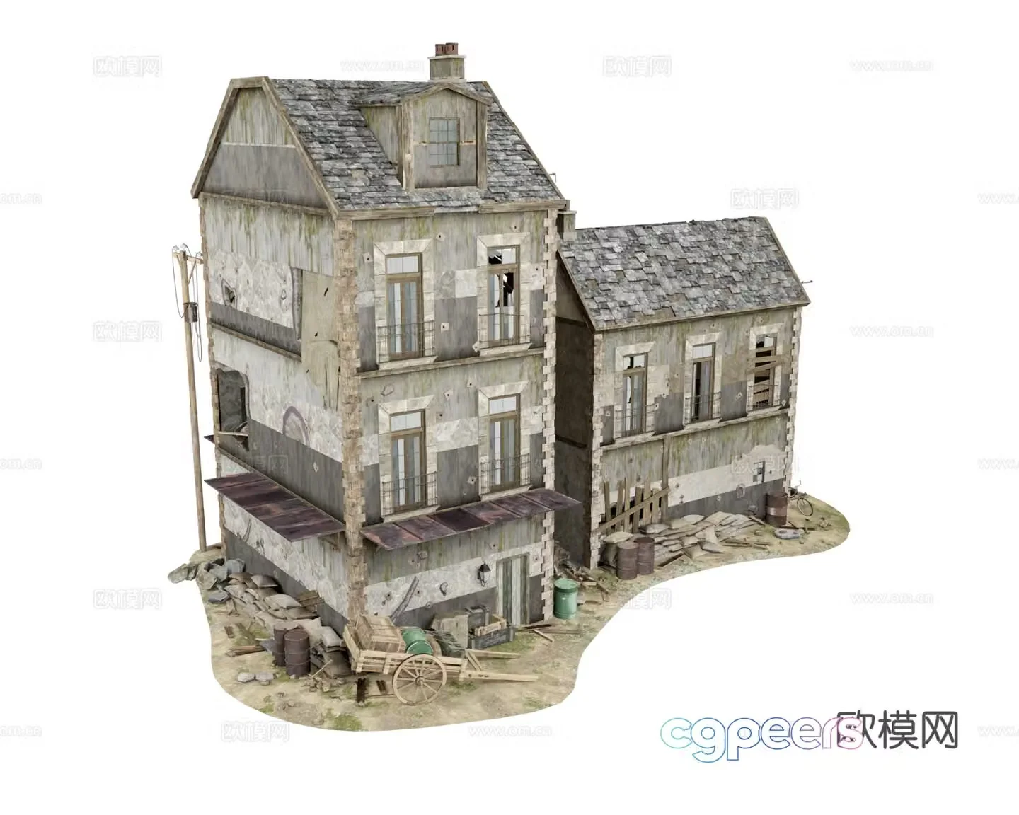 Residential Building Broken Residential Building 3D Model