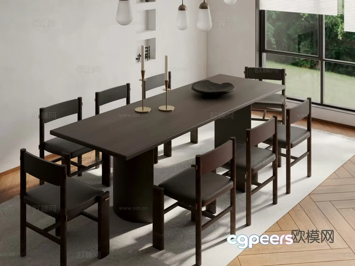 Modern dining table and chairs 3d model