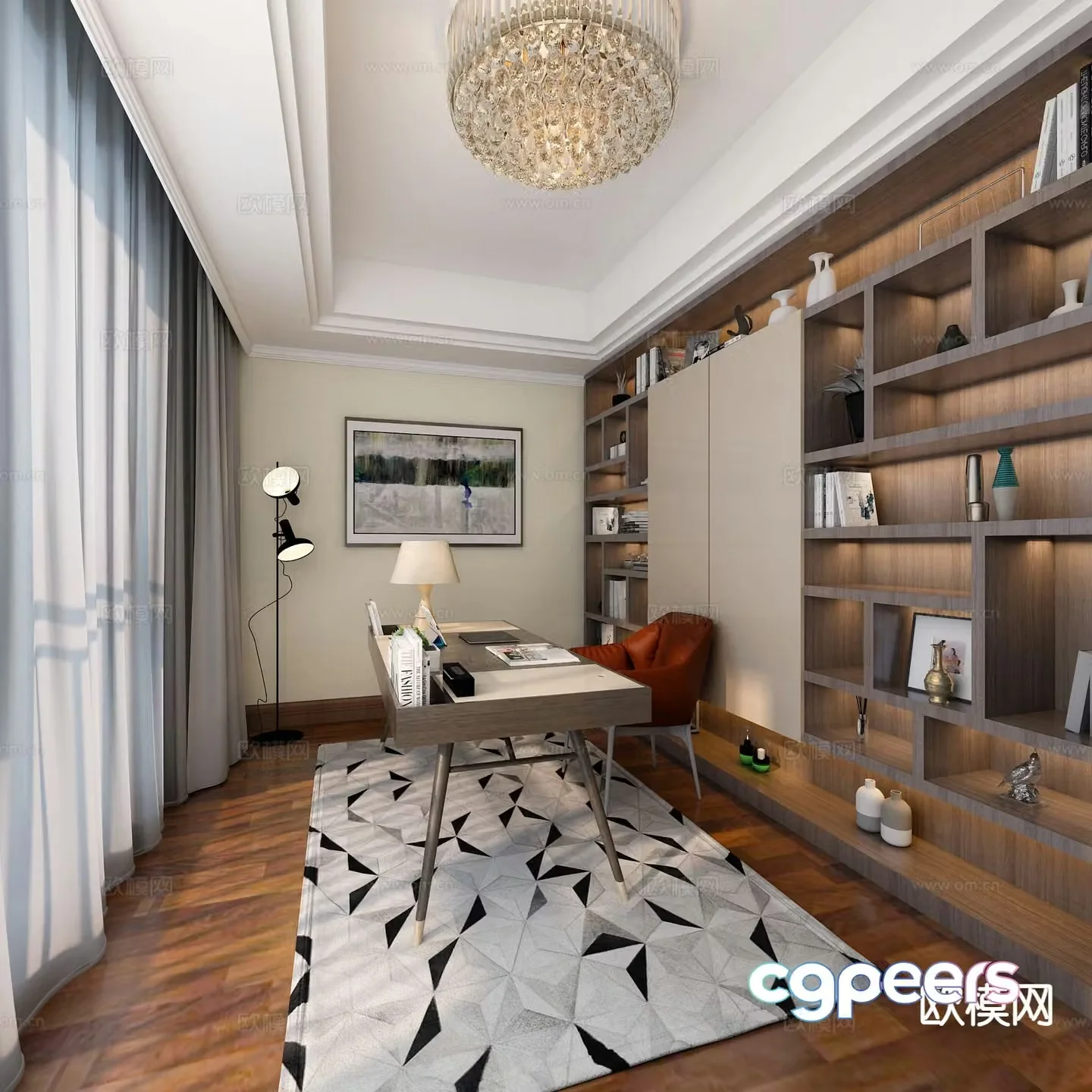 Modern study room 3d model