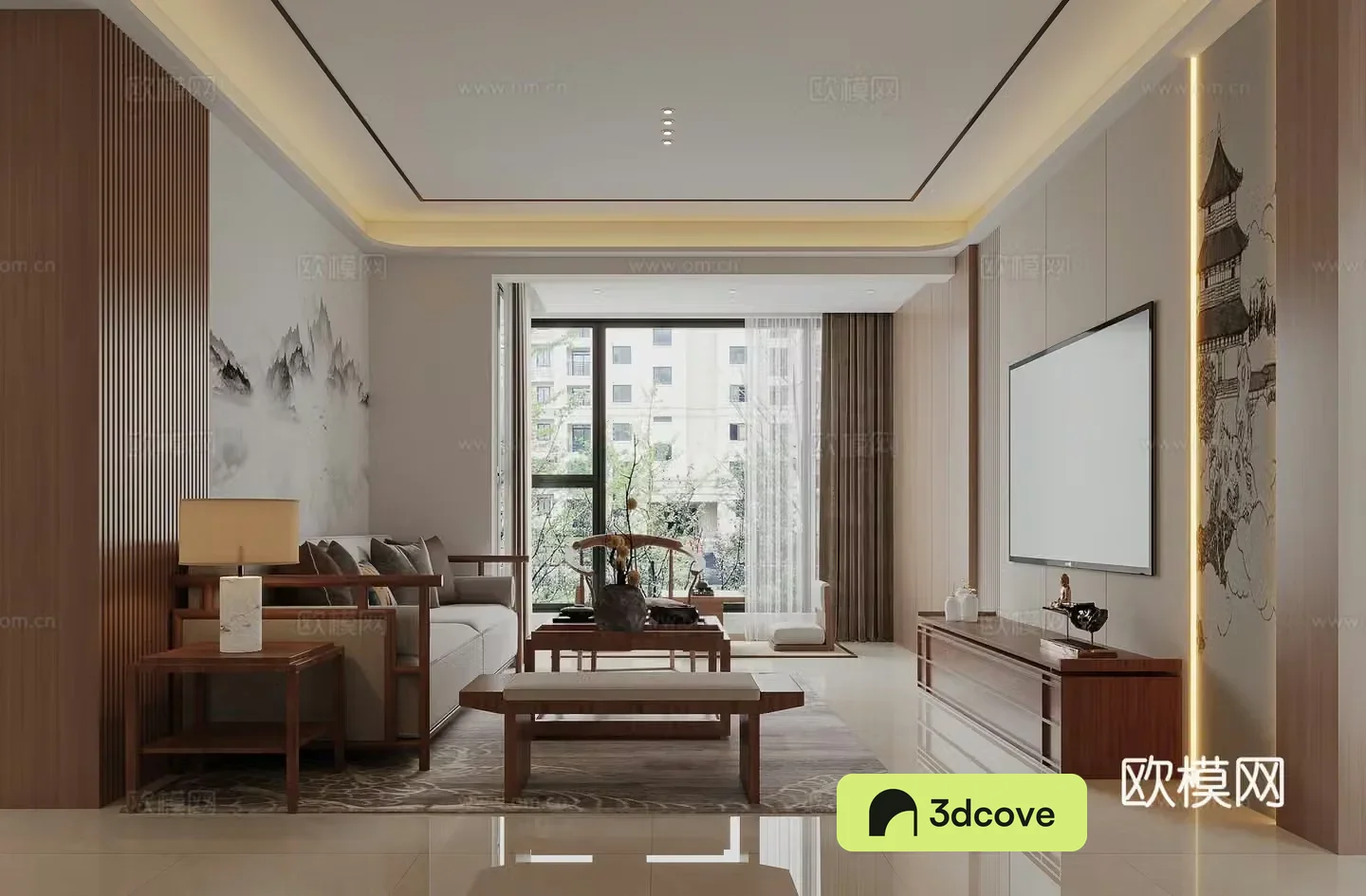 New Chinese style living and dining room sofa coffee table combination ownerless lamp dining table
