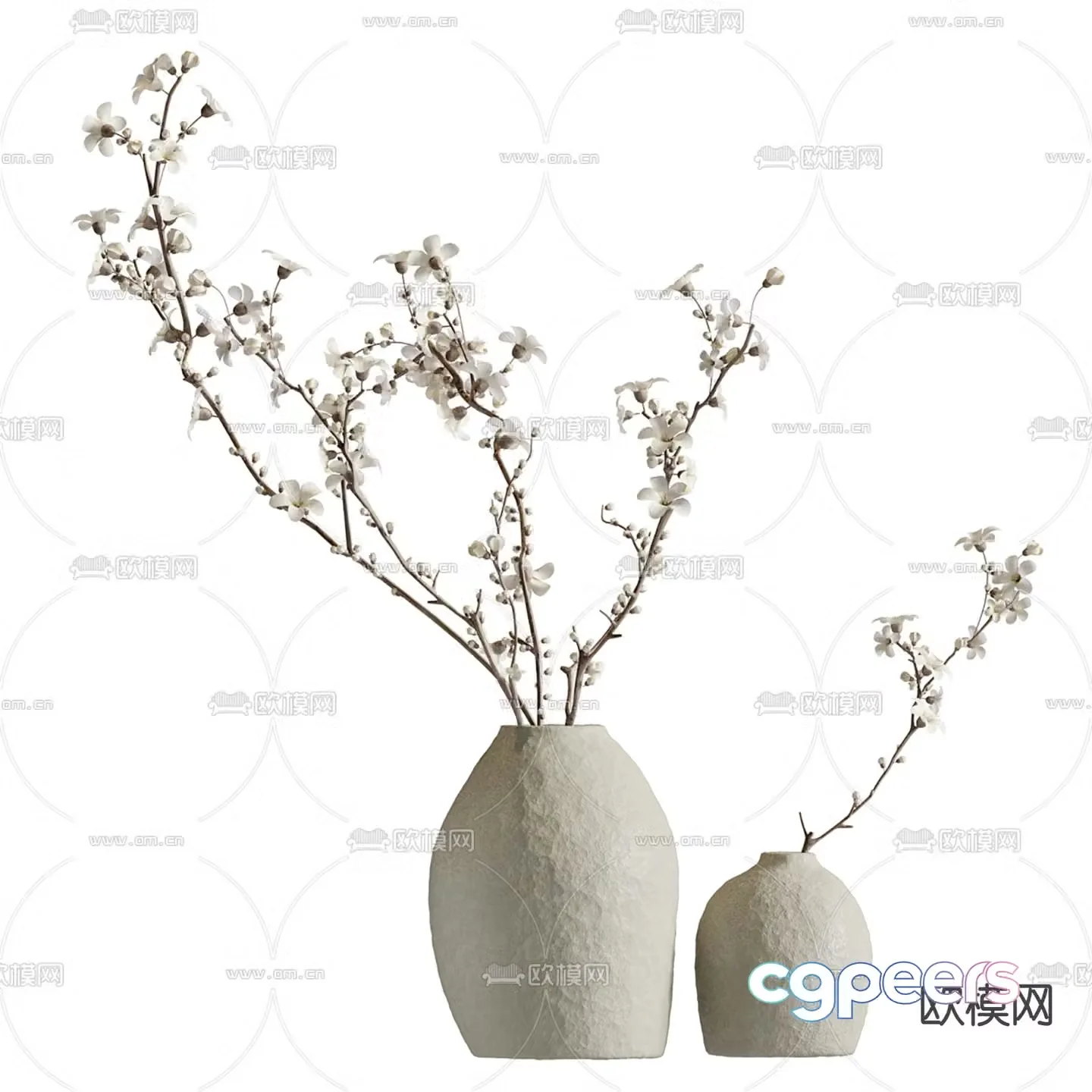 Vase cherry blossom dry branches flower arrangement 3d model