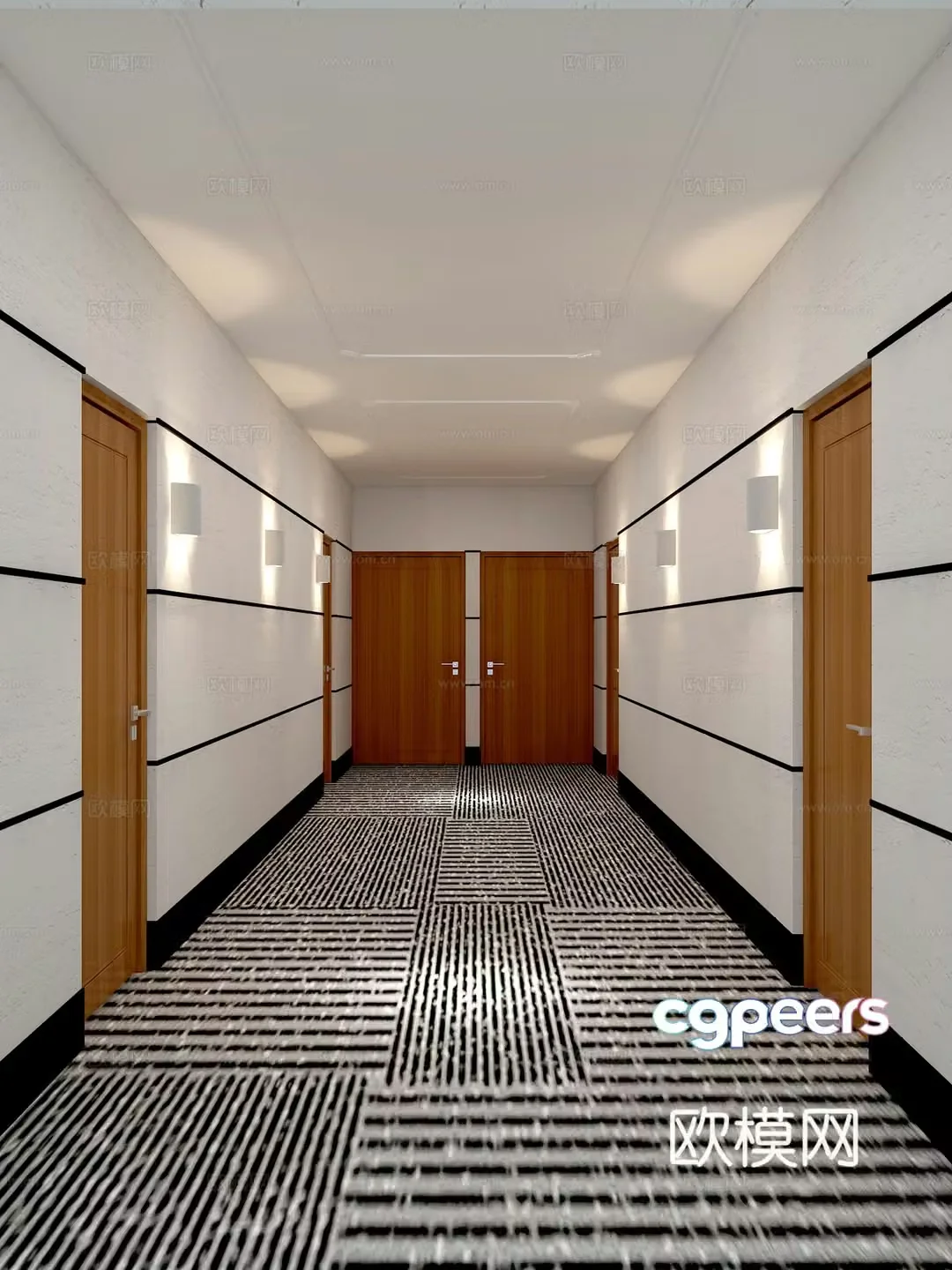 Modern Apartment Corridor Residential Hallway 3d Model
