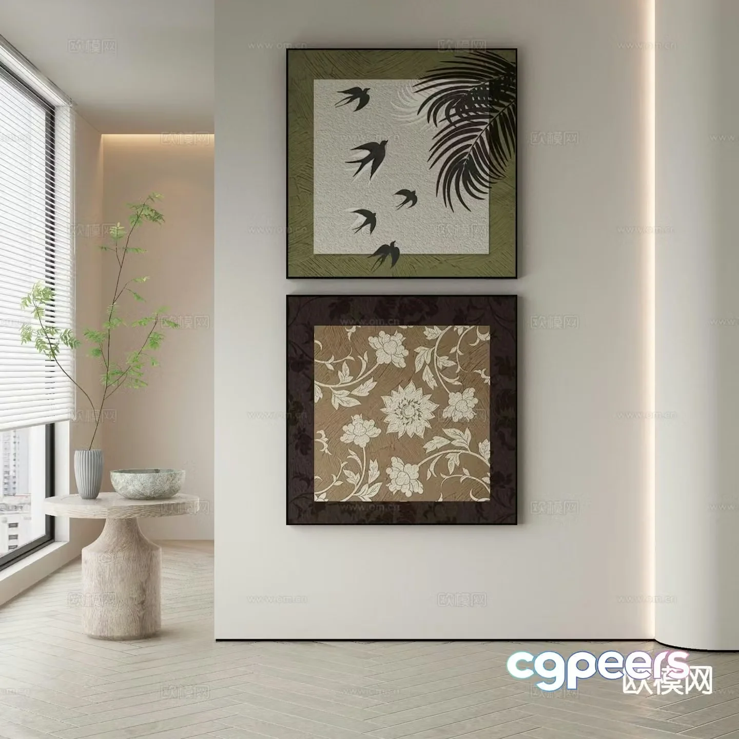 New Chinese texture painting decorative painting 3D model