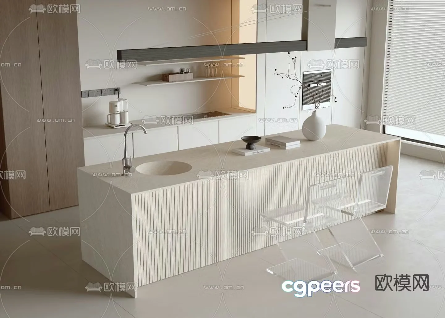 Cream style bar island table 3D model