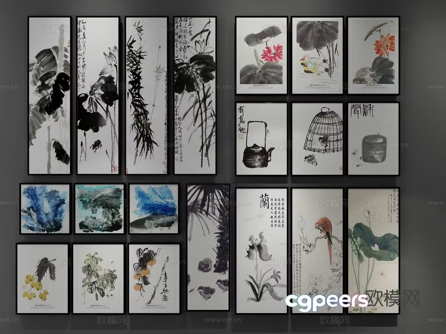 New Chinese style ink painting decorative painting 3D model