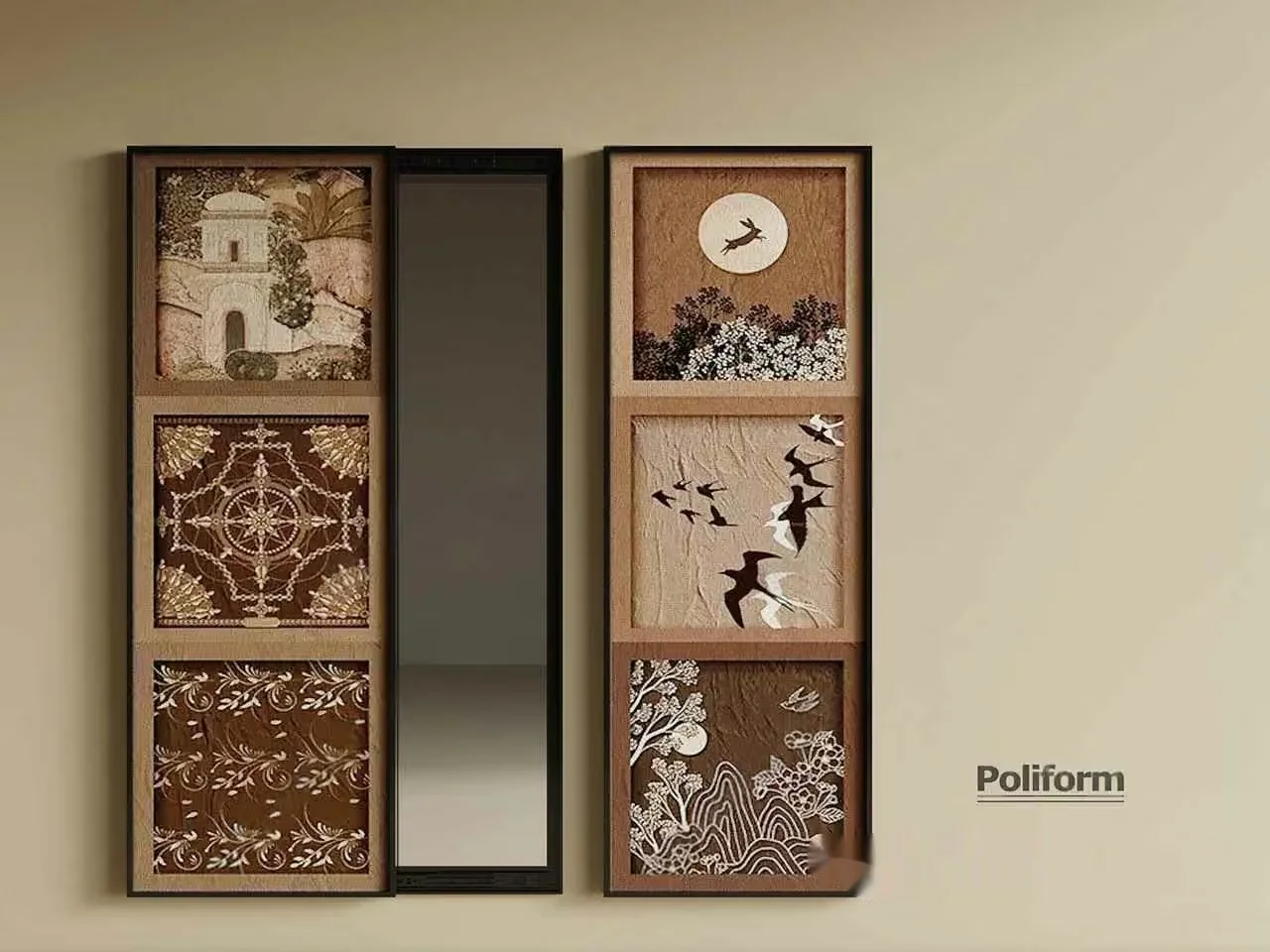 Two Wall Mirrors With Decorative Panels 3D Model – 10740 – VRAY Render