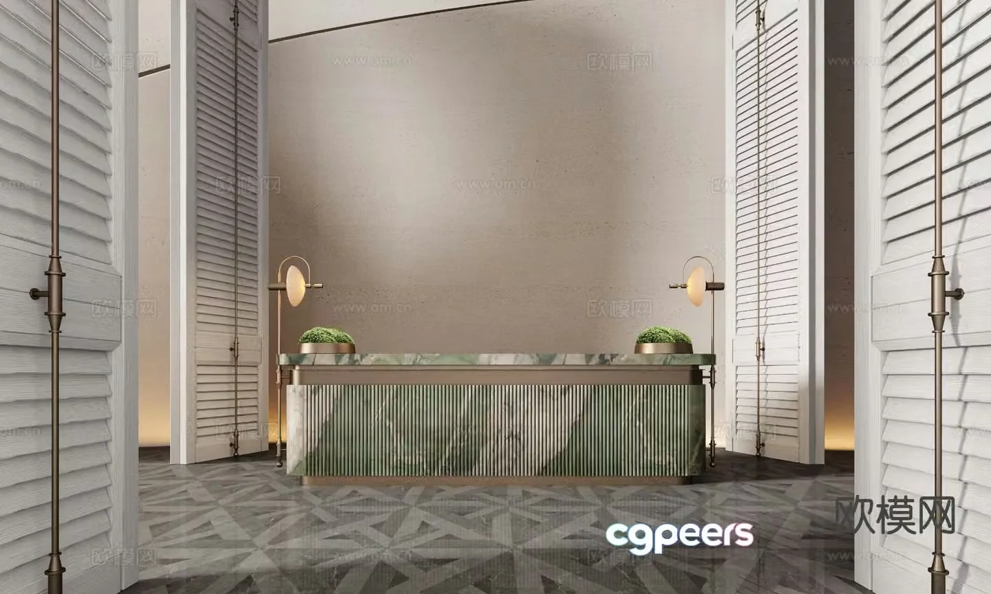 Hotel front desk reception desk service desk 3d model