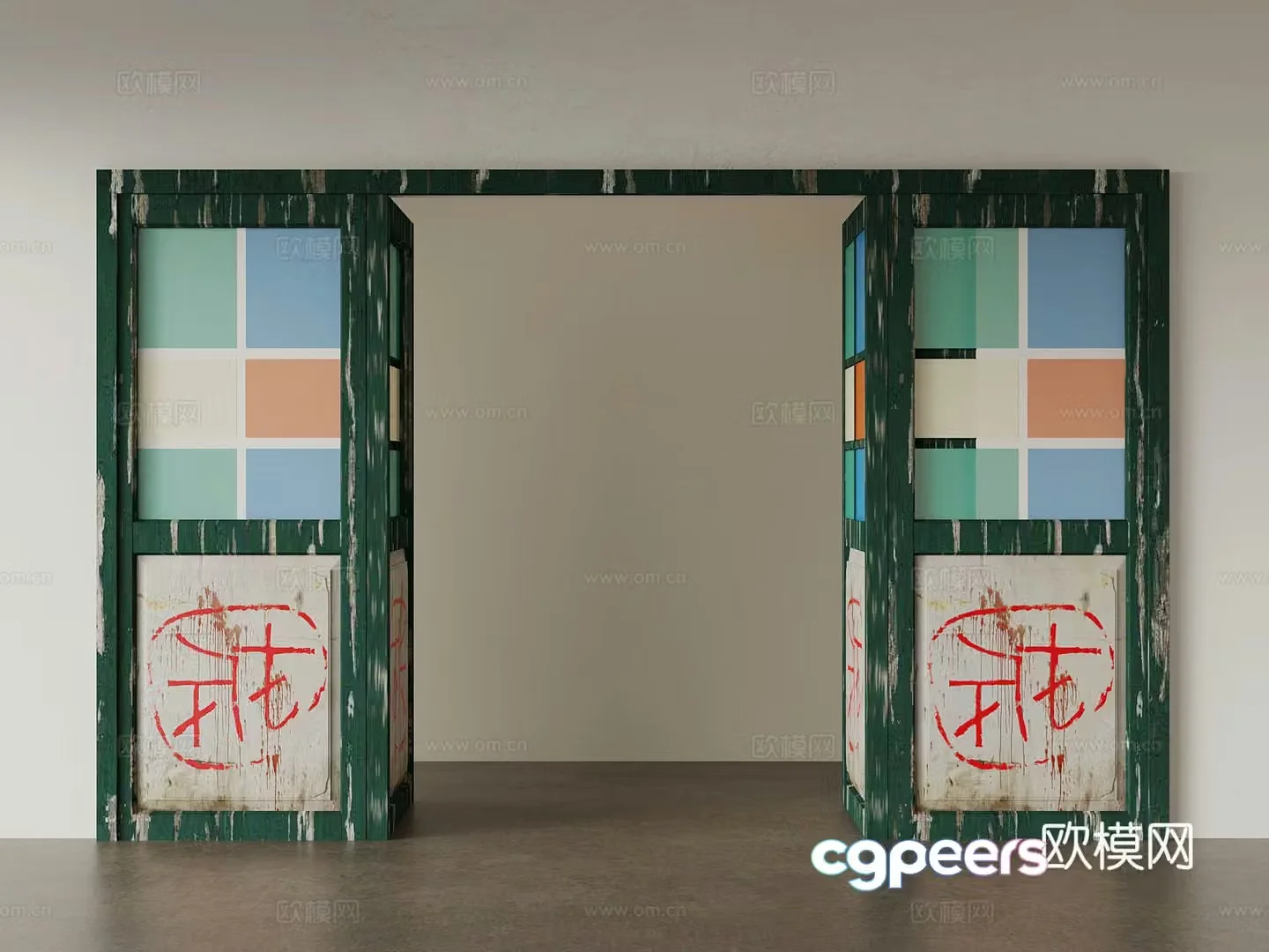 Modern retro style double-opening door old wooden door 3d model