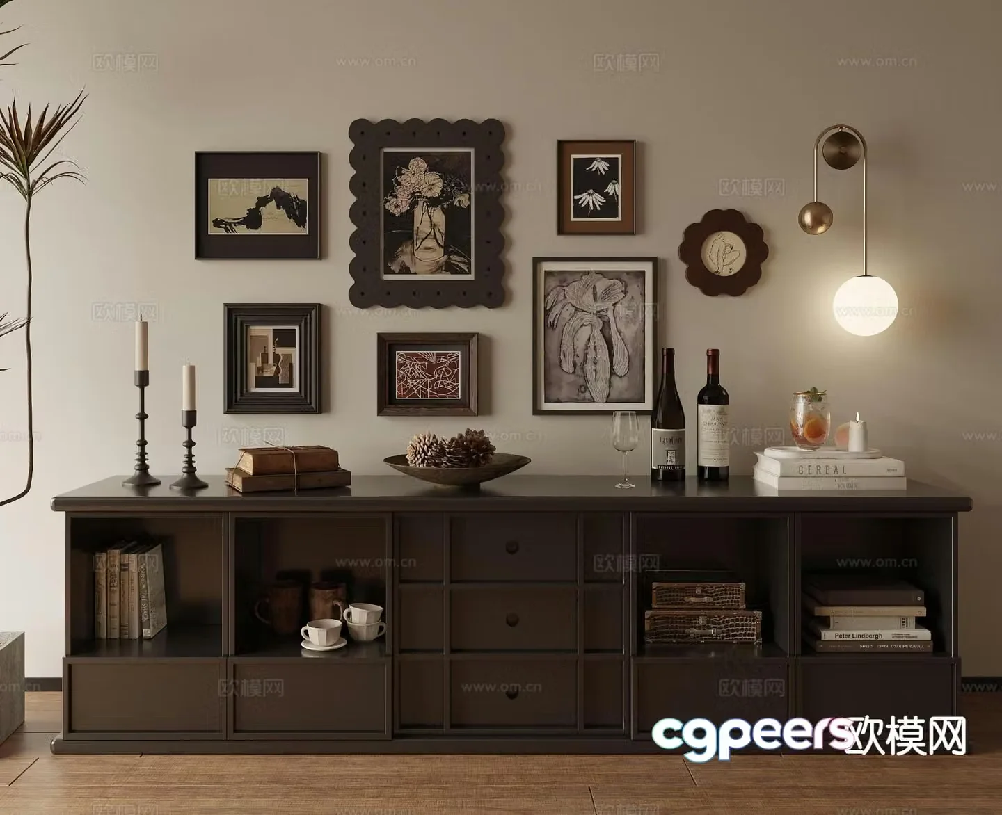 American entryway cabinet side cabinet 3d model