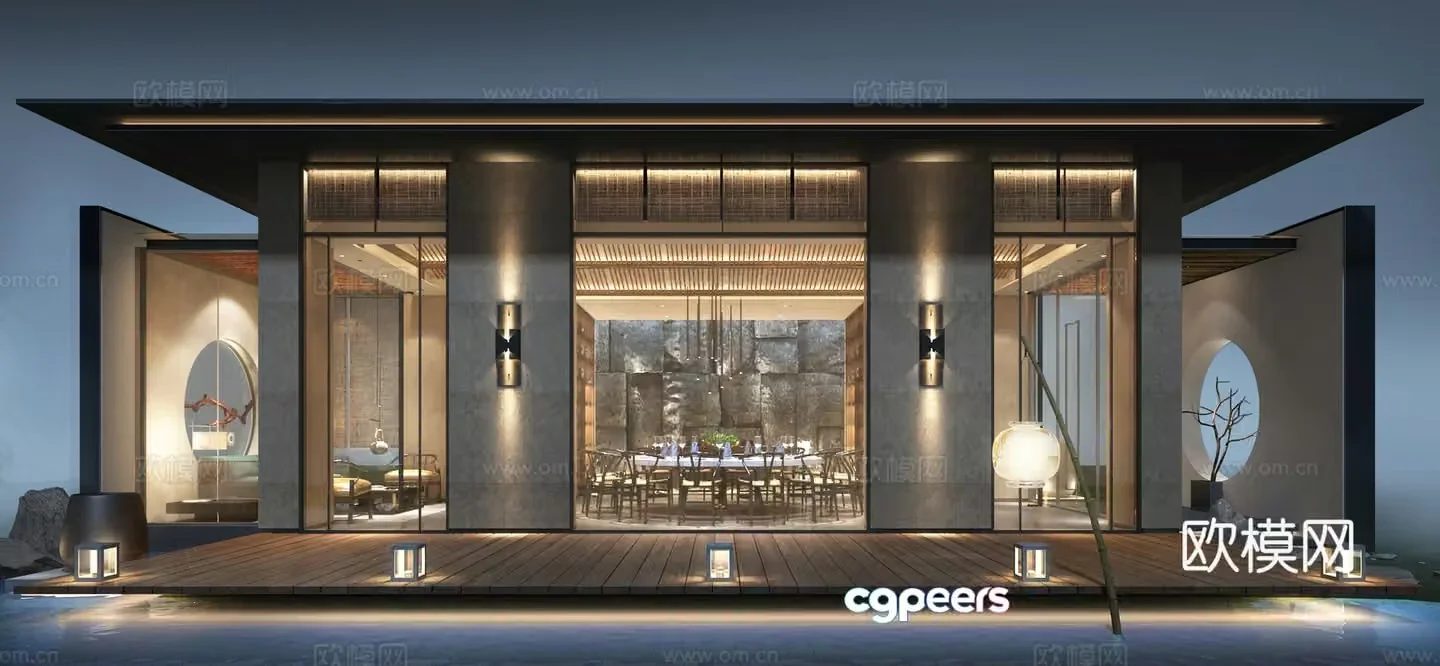 New Chinese style lakeside club building 3D model