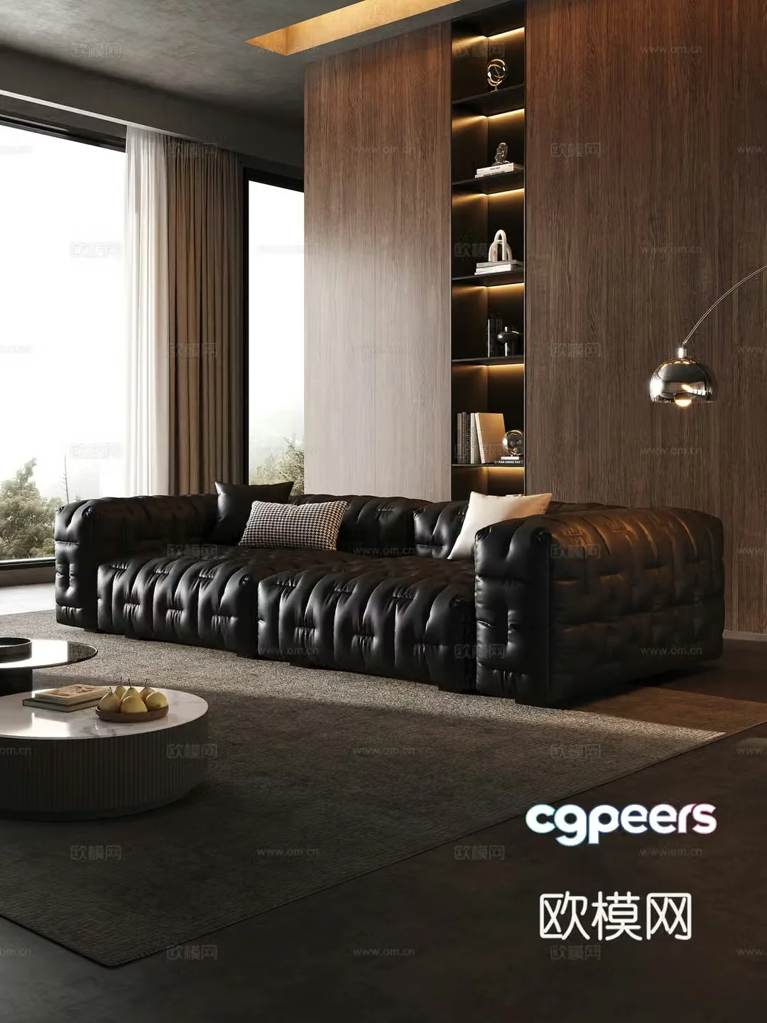 Italian minimalist three-person sofa coffee table combination 3D model