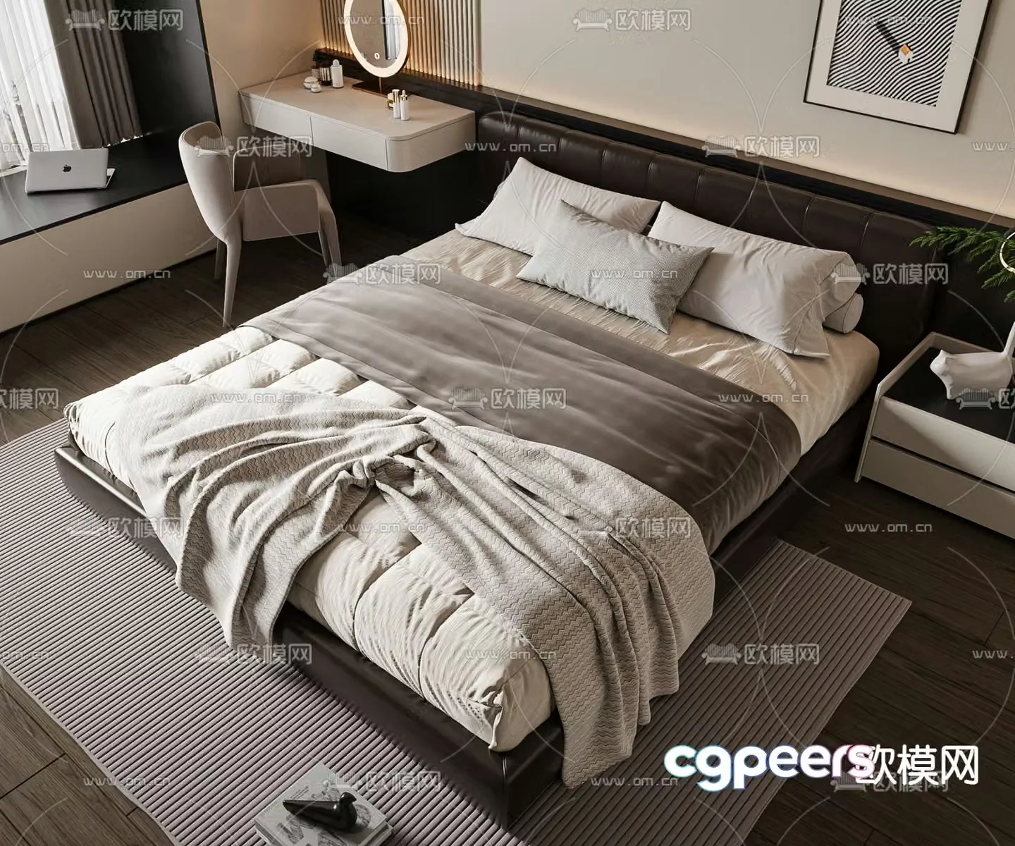 Modern double bed 3d model