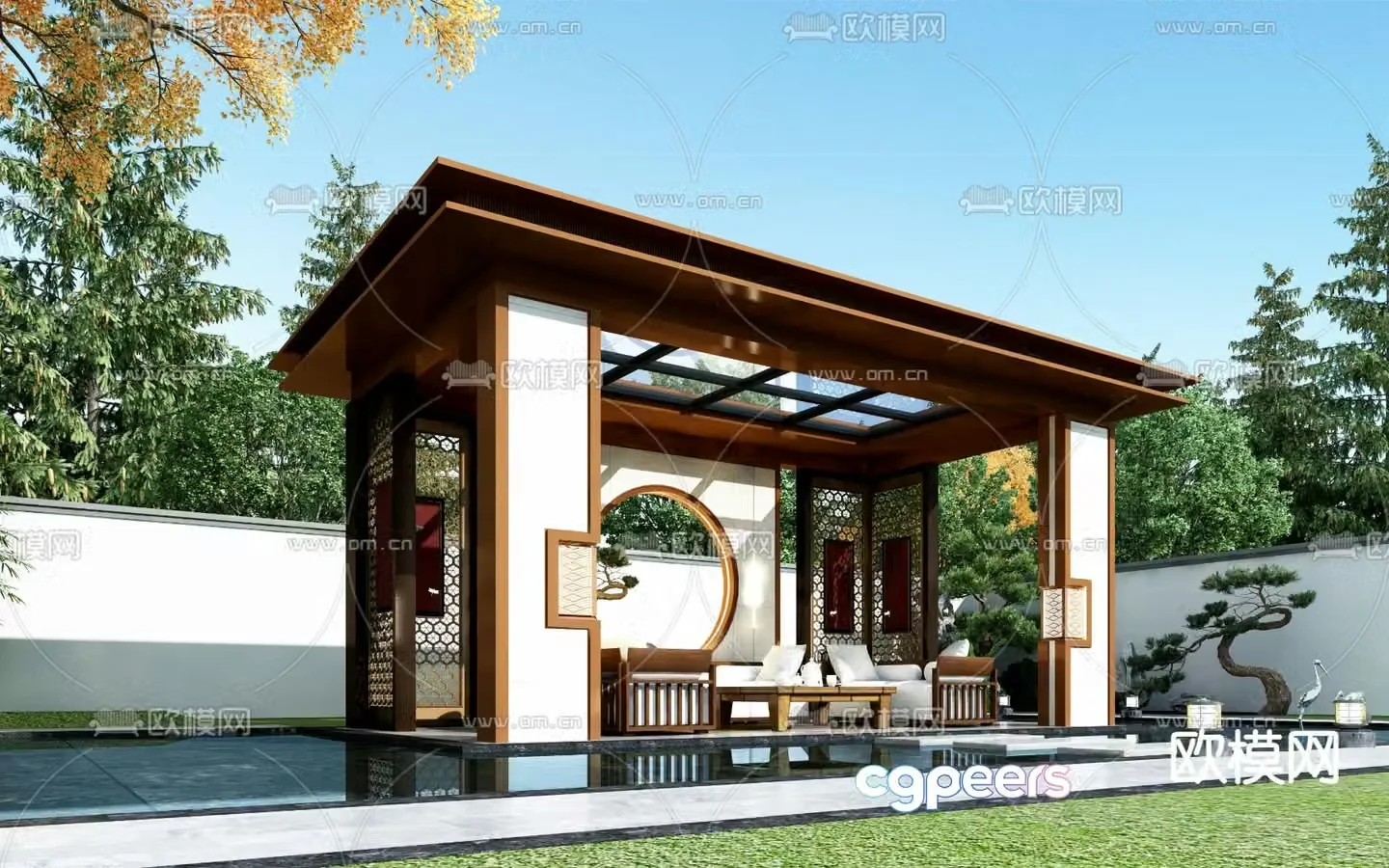 Courtyard landscape pavilion pavilion 3d model