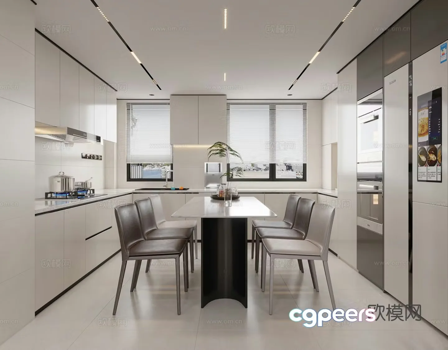 Modern minimalist open kitchen dining room 3d model