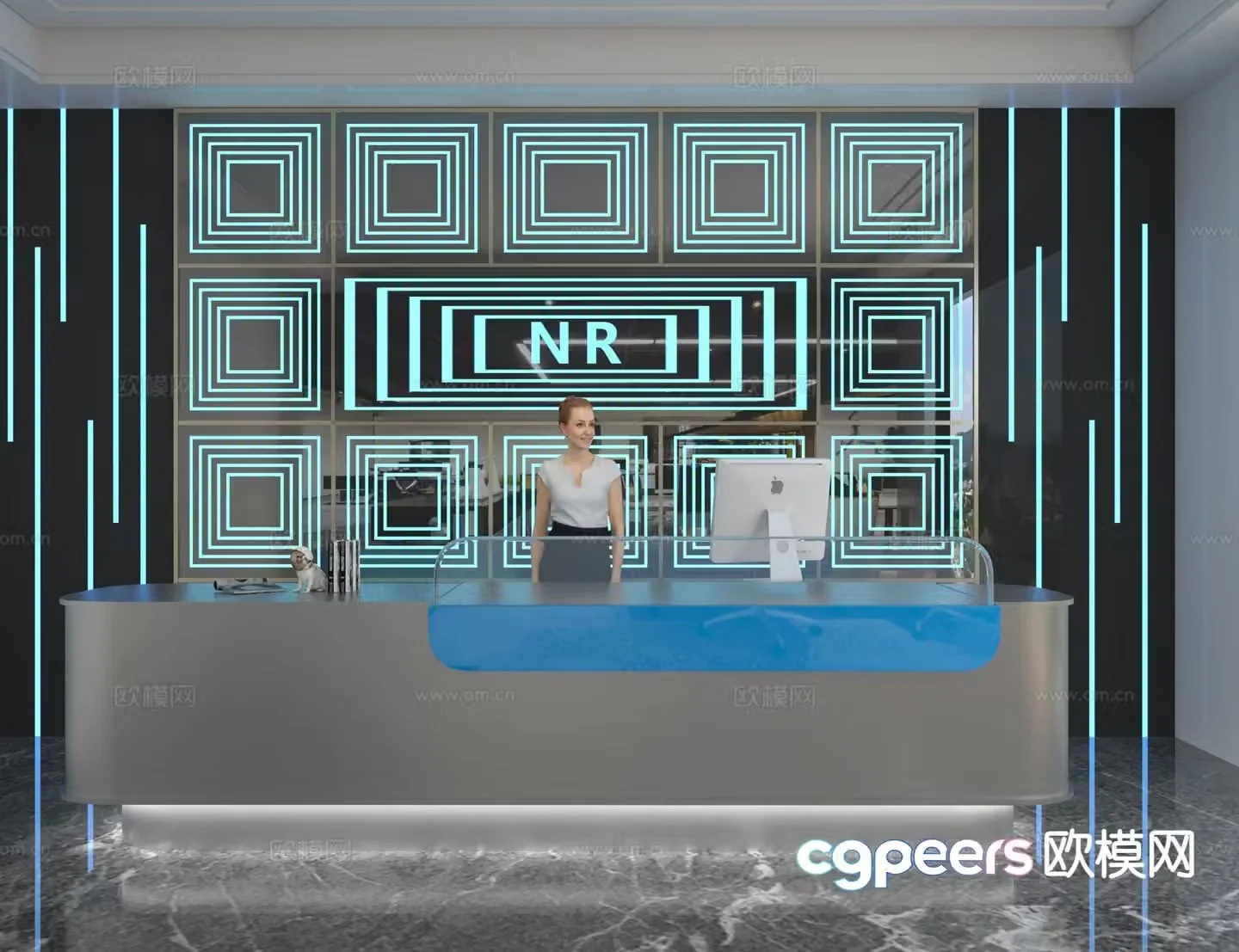 Modern front desk reception desk information desk 3d model