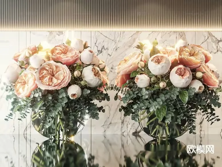 Floral Arrangement With White And Pink Flowers 3D Model – 20702 – VRAY Render