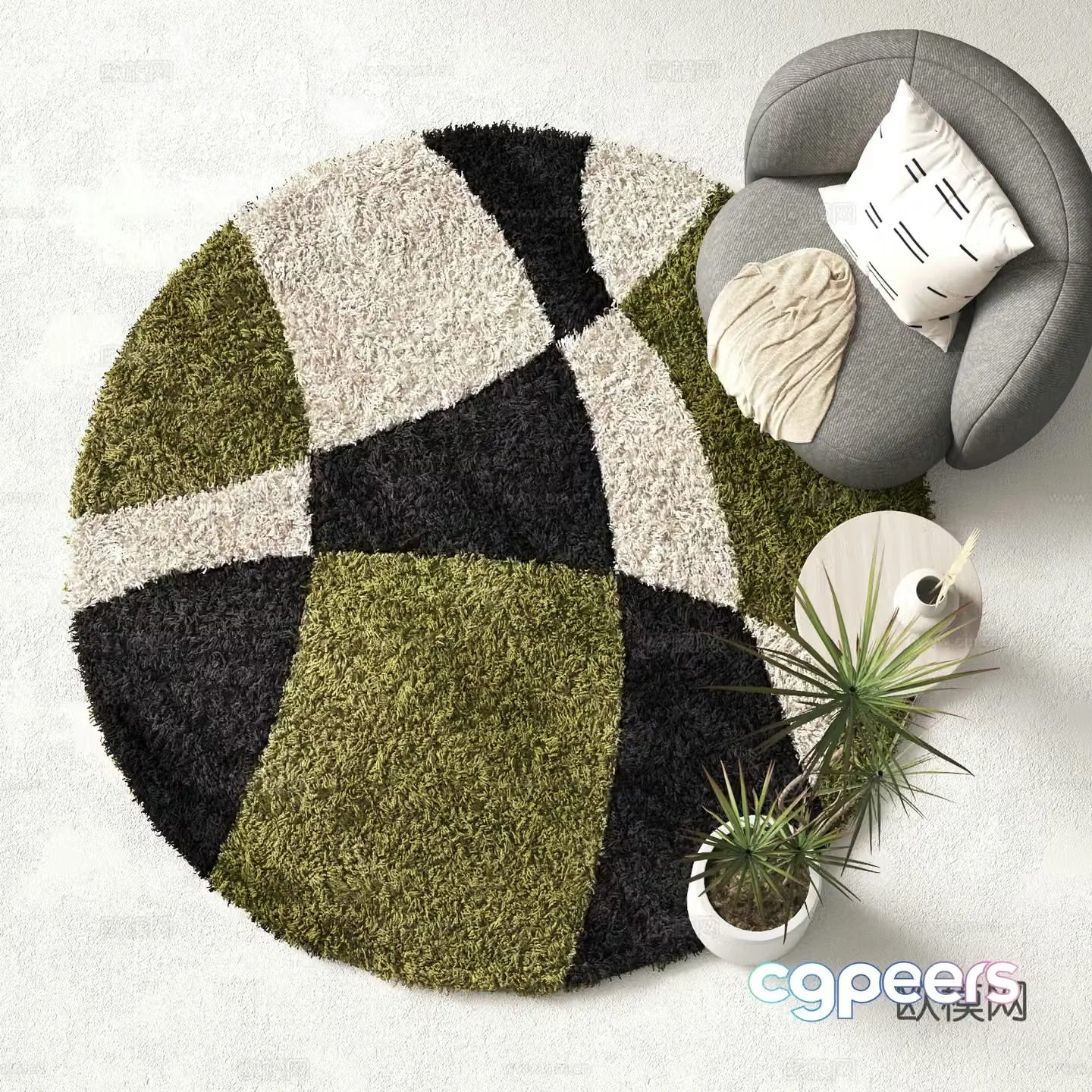 Modern round carpet Plush carpet 3d model