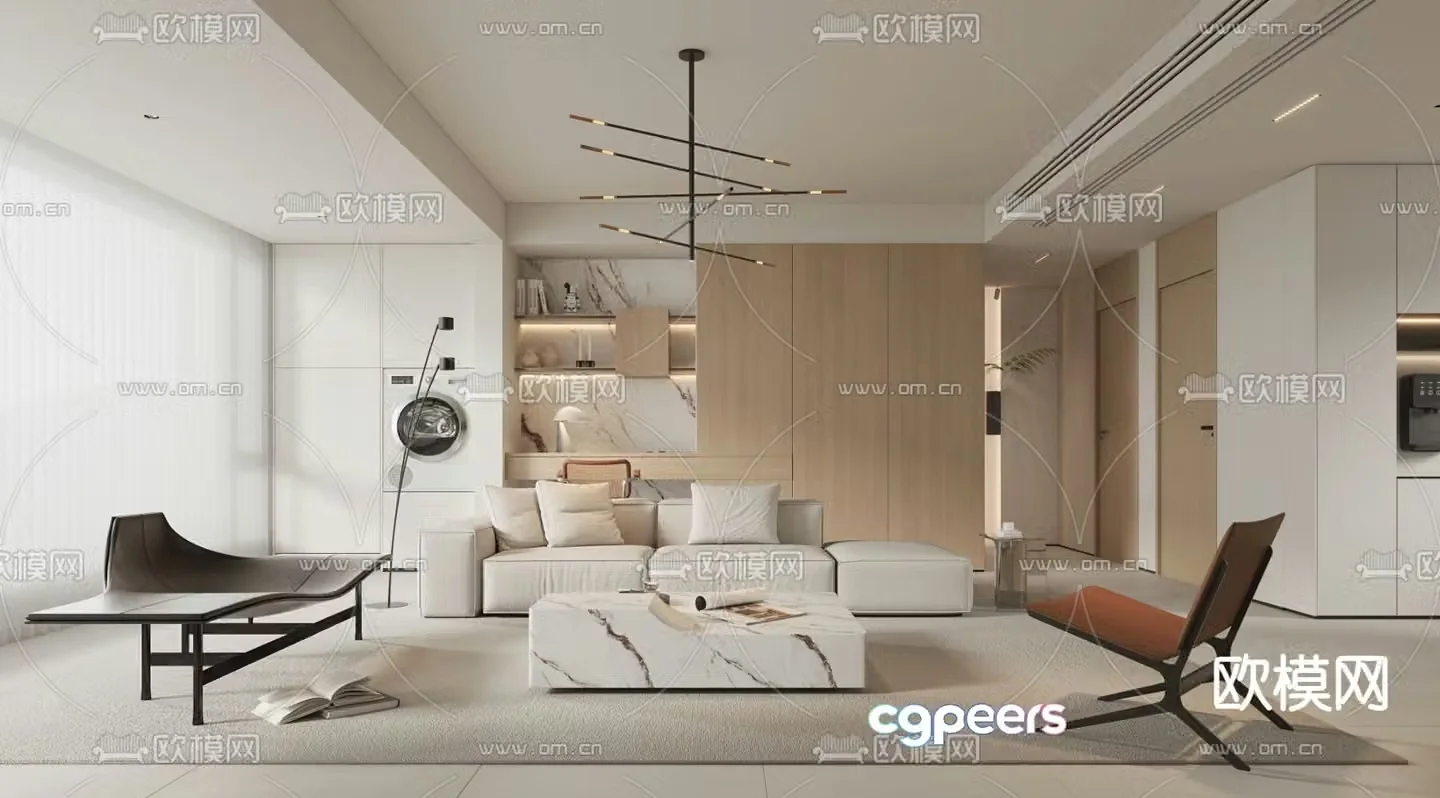 Creamy living room 3d model
