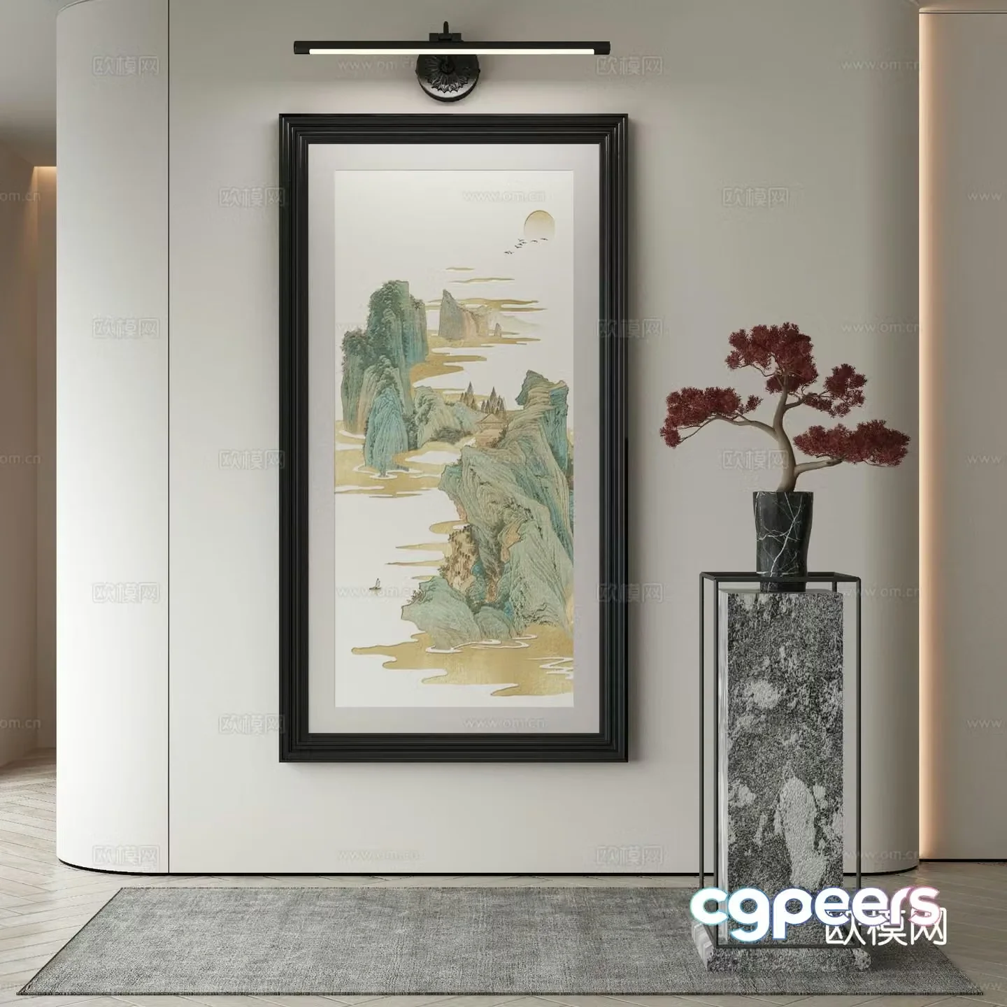 New Chinese style landscape painting decorative painting 3D model