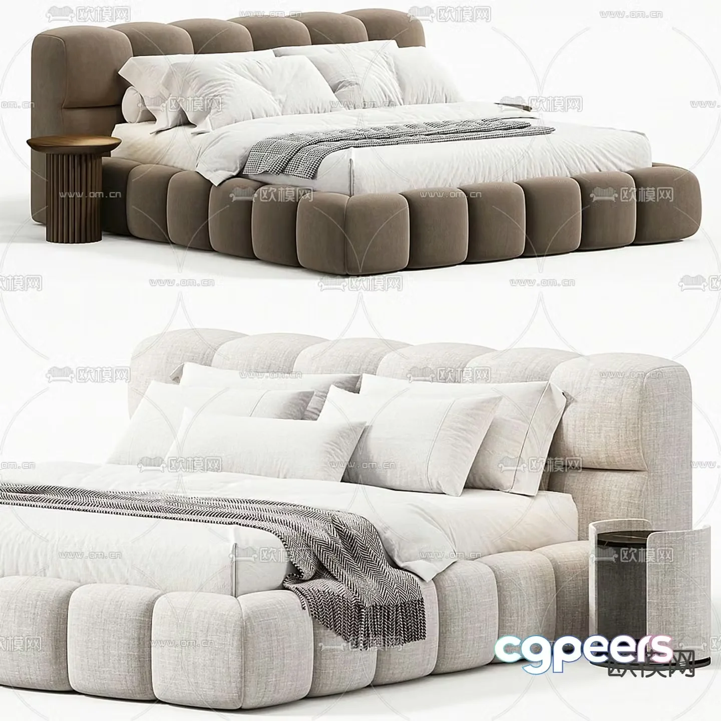 Fabric double bed 3d model