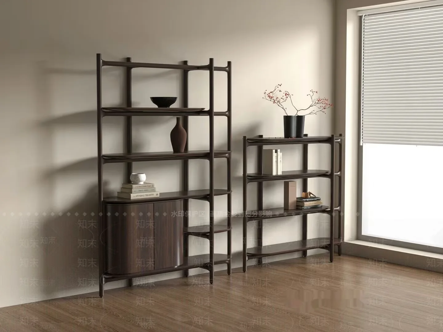 Modern Dark Wood Shelving Units 3D Model – 1048 – VRAY Render