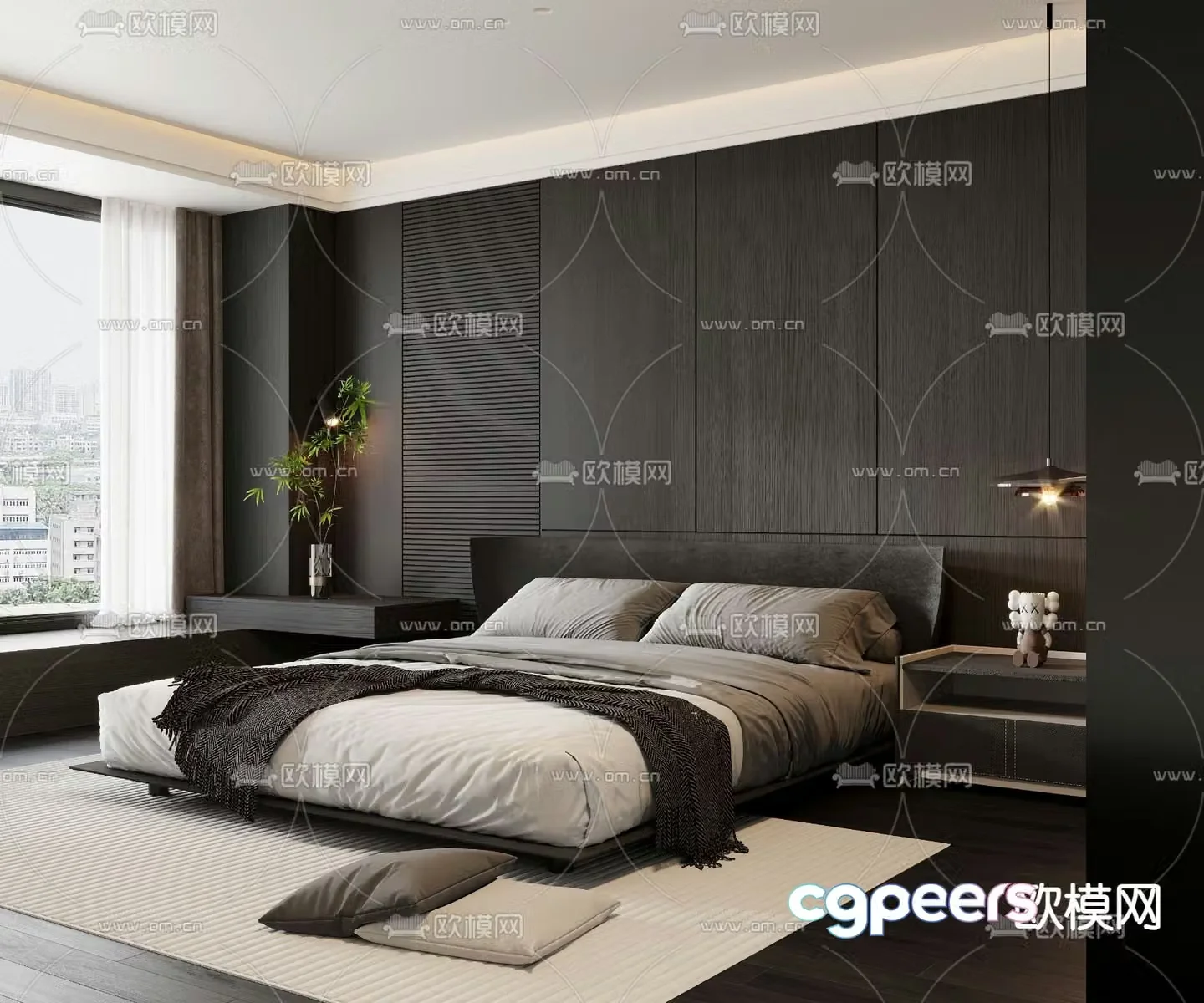 Leather double bed fabric bed 3d model