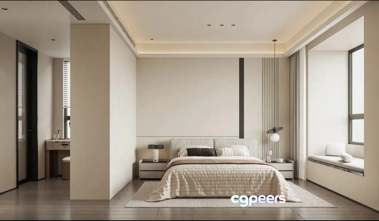 Modern Beige Bedroom 3D Model – 4563 – VRAY Render