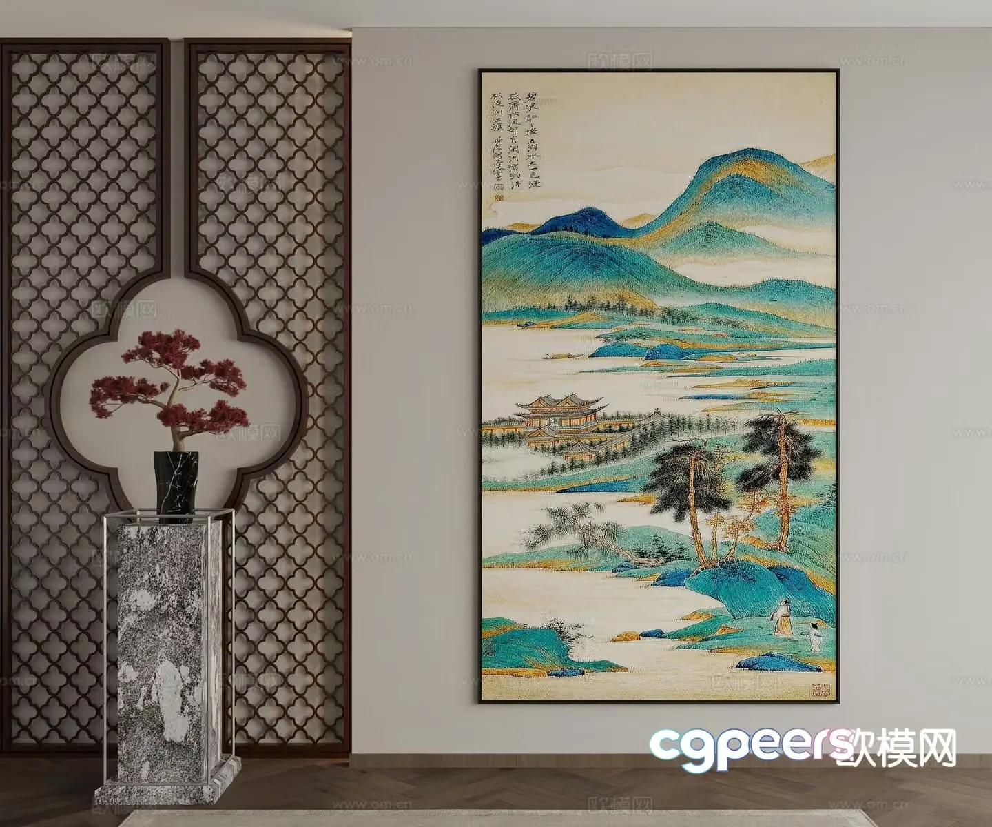 New Chinese style decorative painting landscape painting hanging painting 3D model