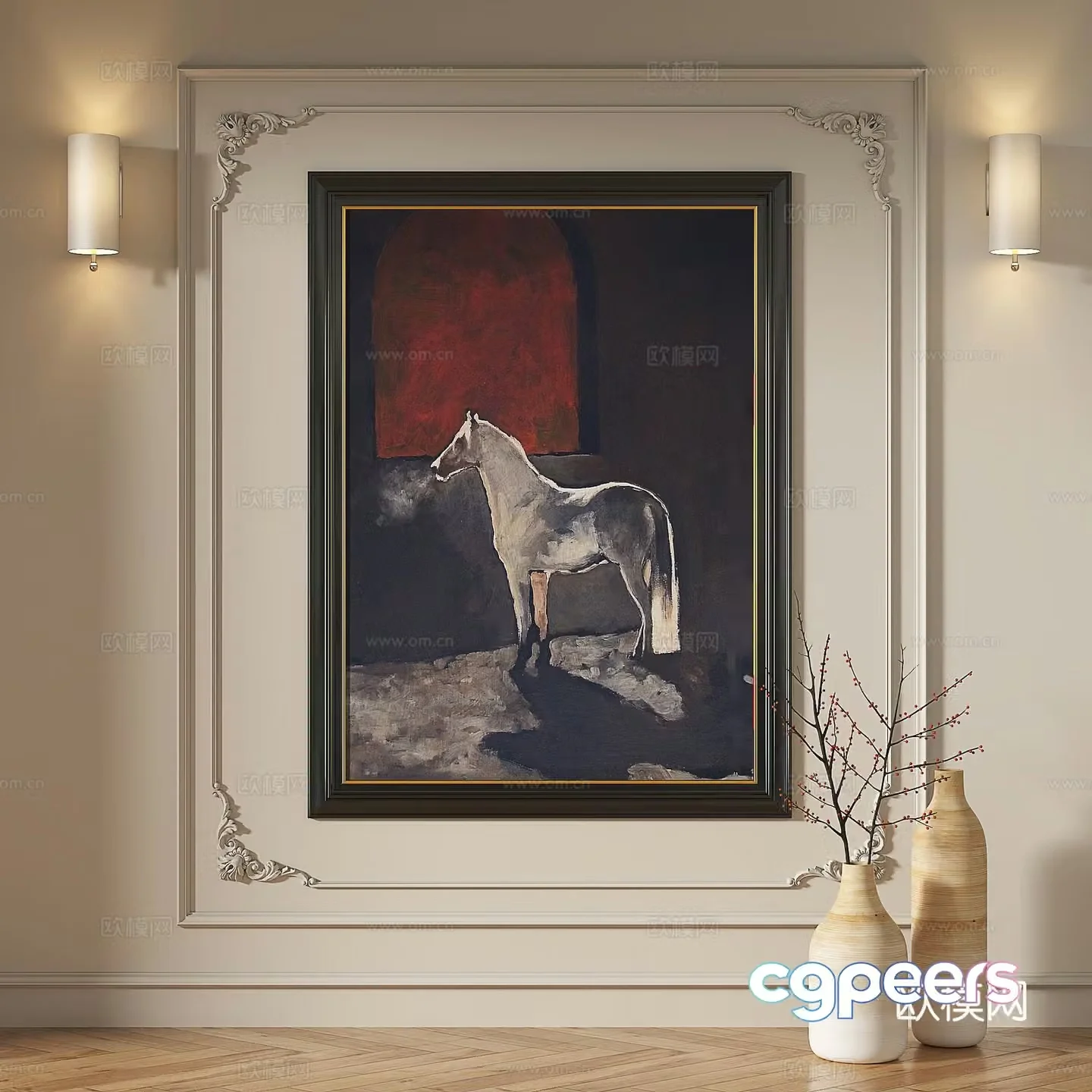 French retro oil painting modern light luxury abstract decorative painting 3d model
