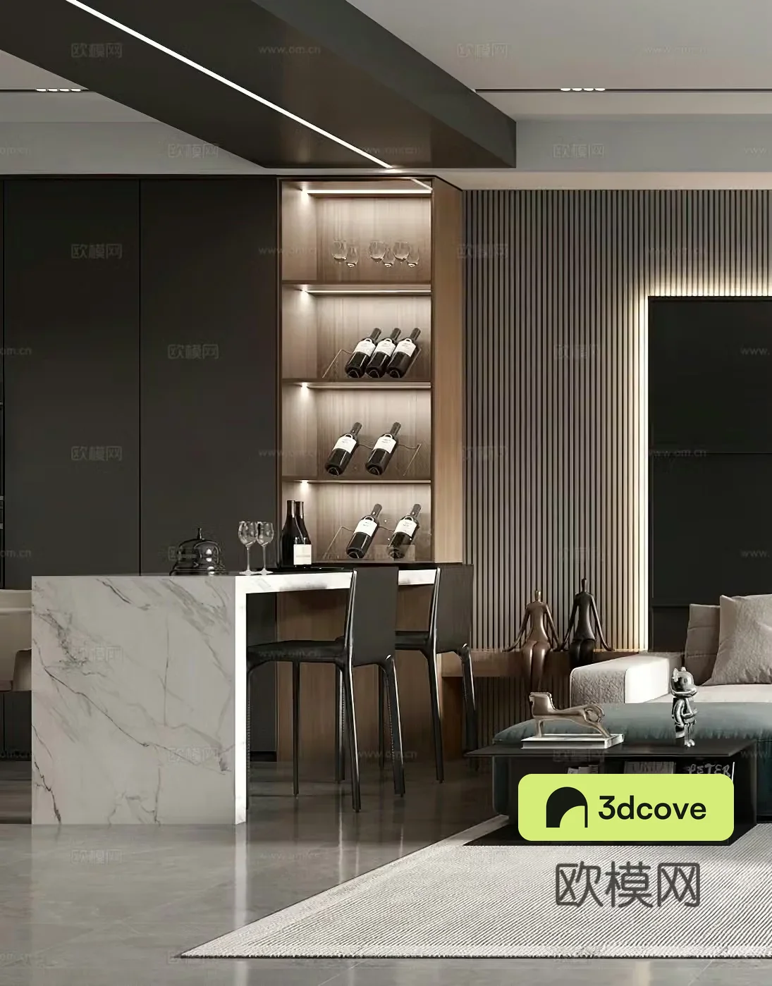 Modern restaurant island wine cabinet Italian restaurant black and white gray living restaurant dark style bar