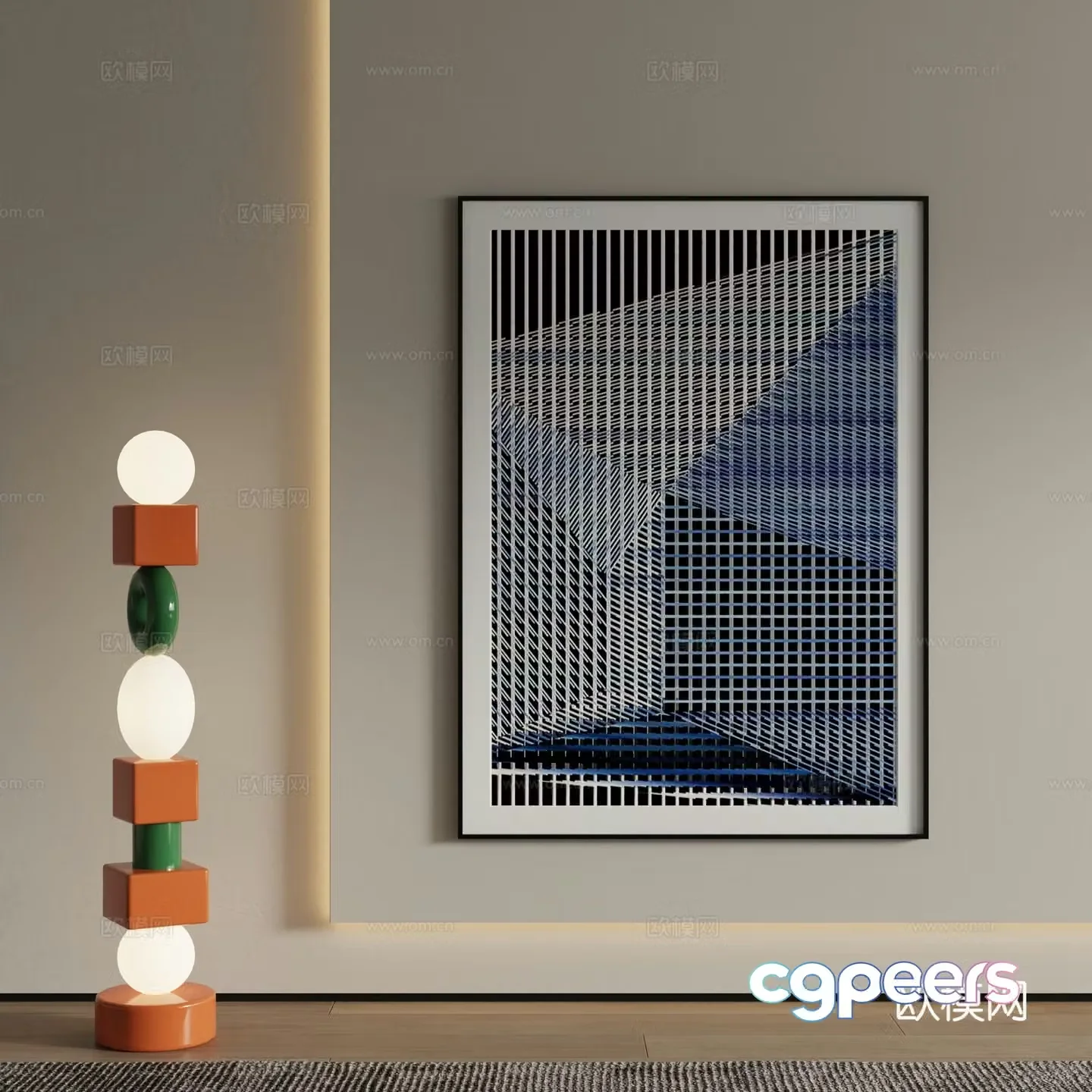 Modern decorative painting blue geometric painting 3d model