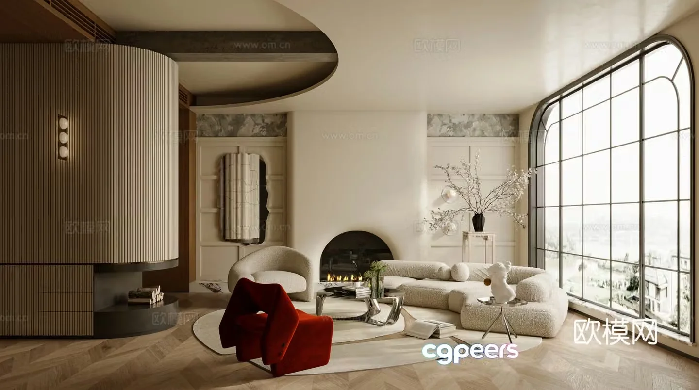 French living room sofa coffee table combination single sofa curved sofa side table 3D model