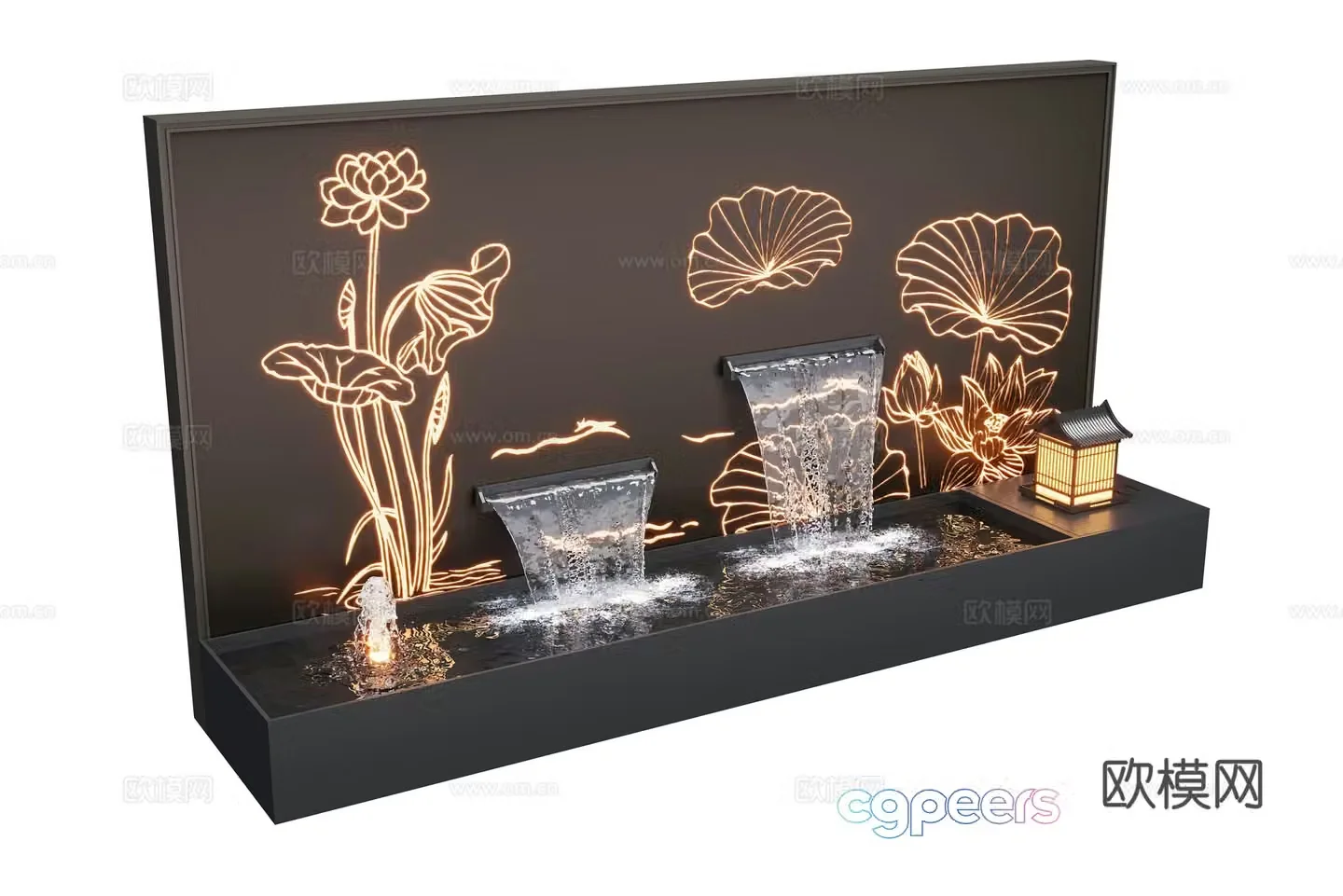 Modern courtyard water view wall landscape wall sleep flowing water fish pond 3d model