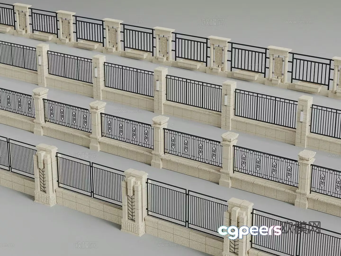 European style fence wall 3d model