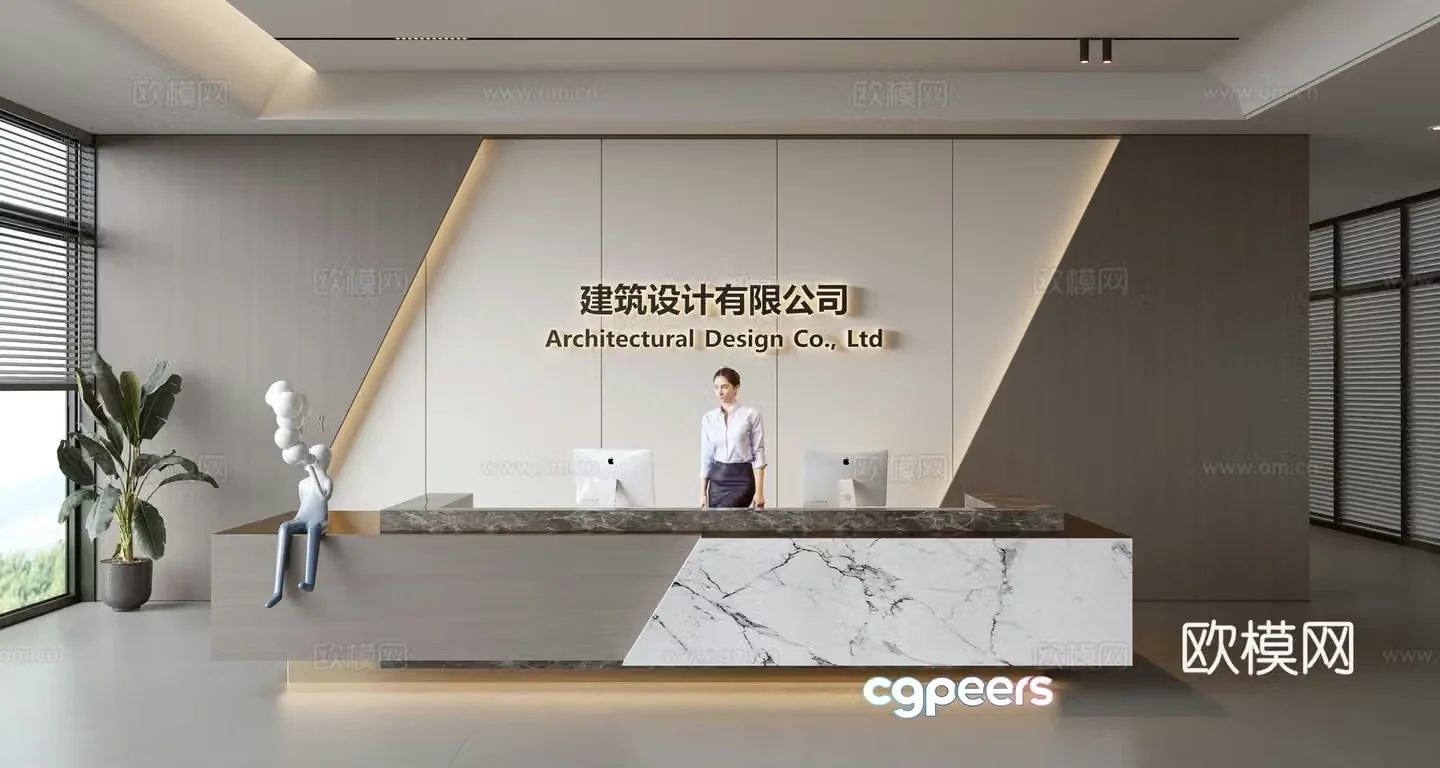 Modern front desk background wall Simple background wall Front desk reception area background wall Company front desk background wall 3d model