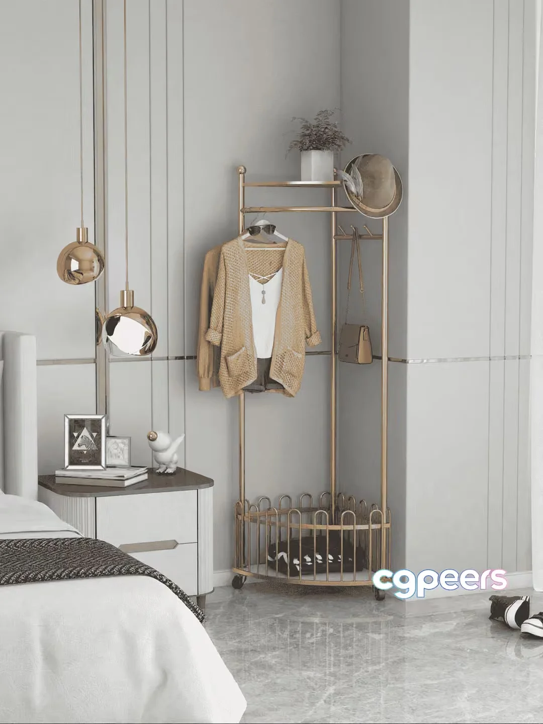 Gold Clothing Rack 3D Model – 13550 – VRAY Render