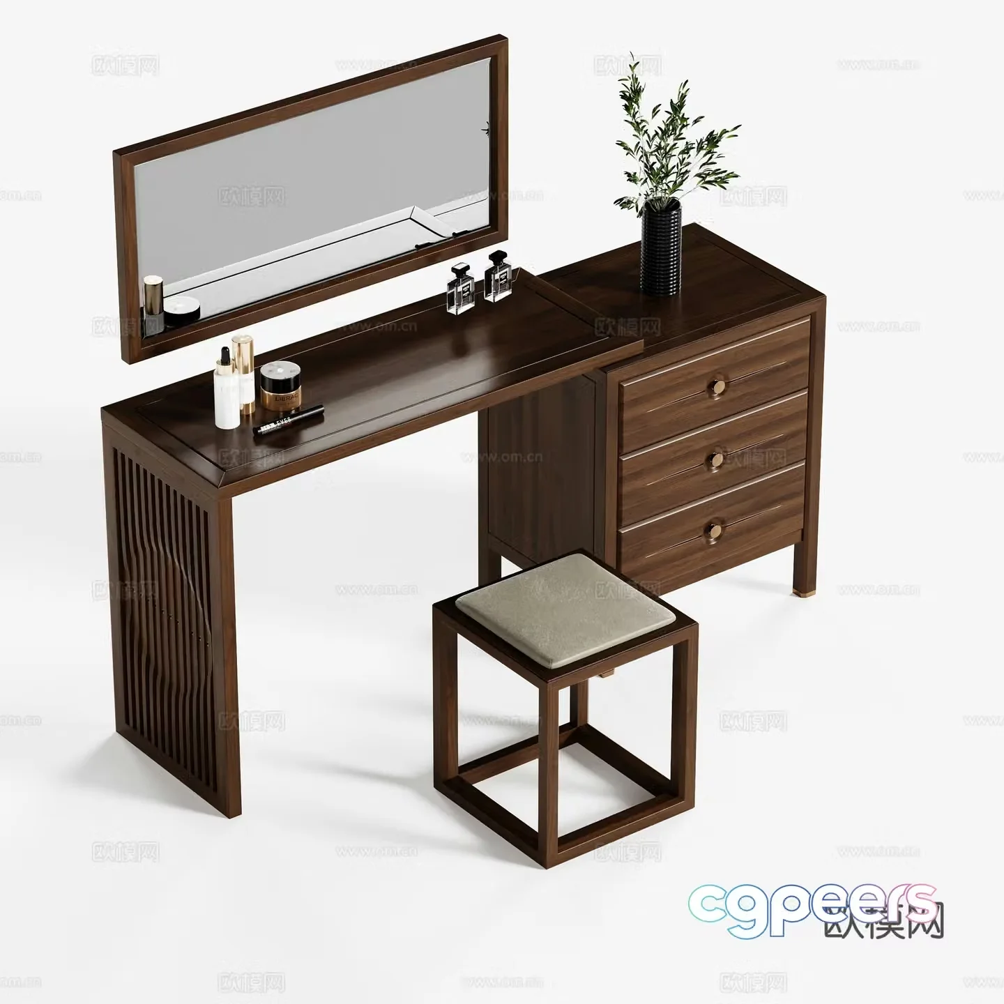 New Chinese style dressing table makeup stool 3d model