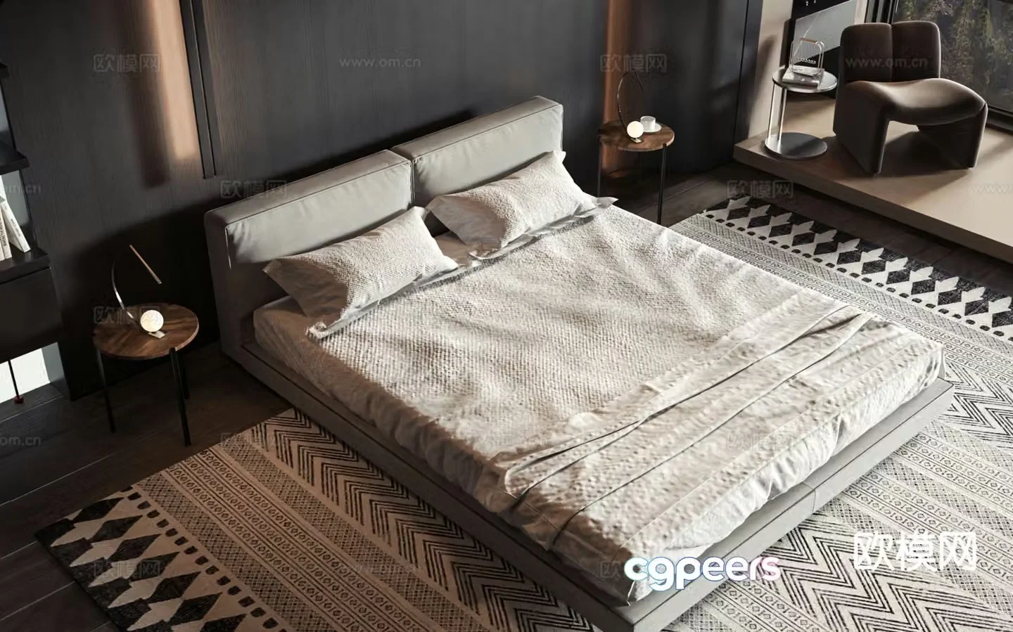 Modern double bed commercial bed 3d model