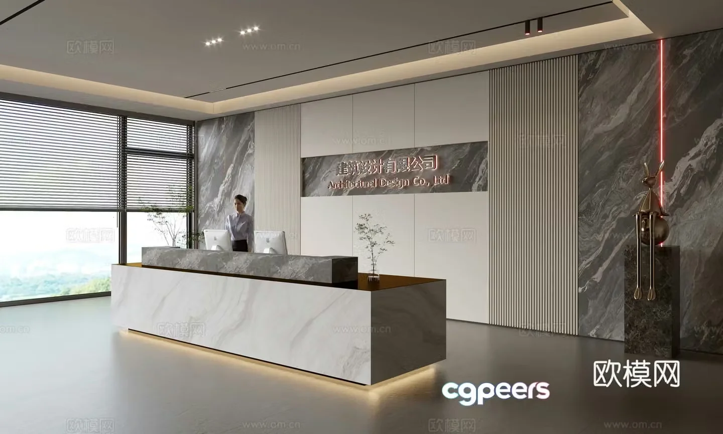 Modern company front desk reception area bar reception desk service desk company front desk background 3D model