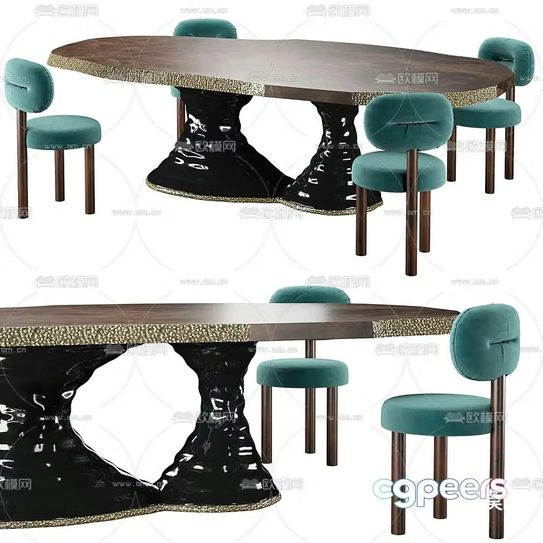 Giorgetti postmodern solid wood dining table and chairs 3d model
