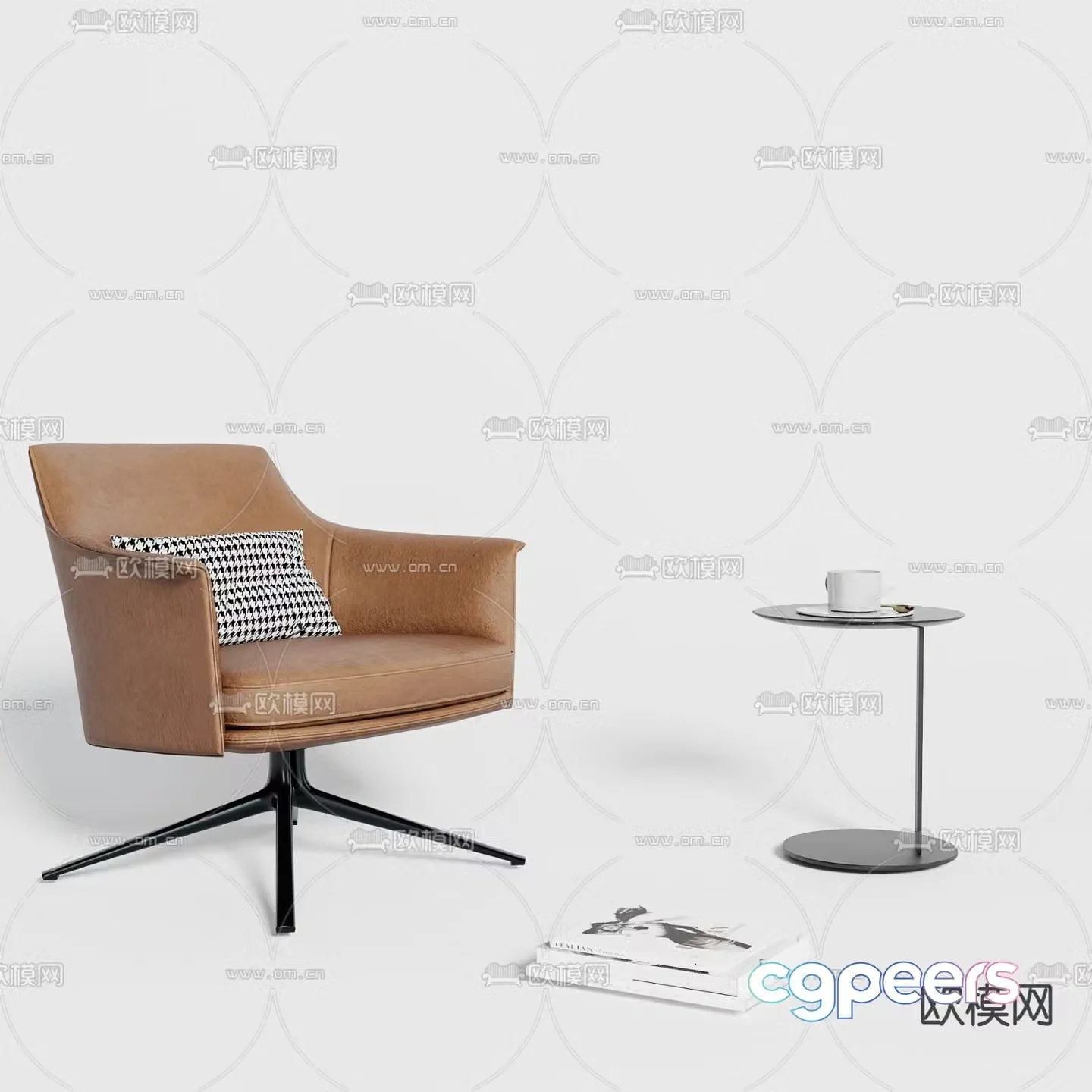 Leather sofa chair leisure chair table 3d model