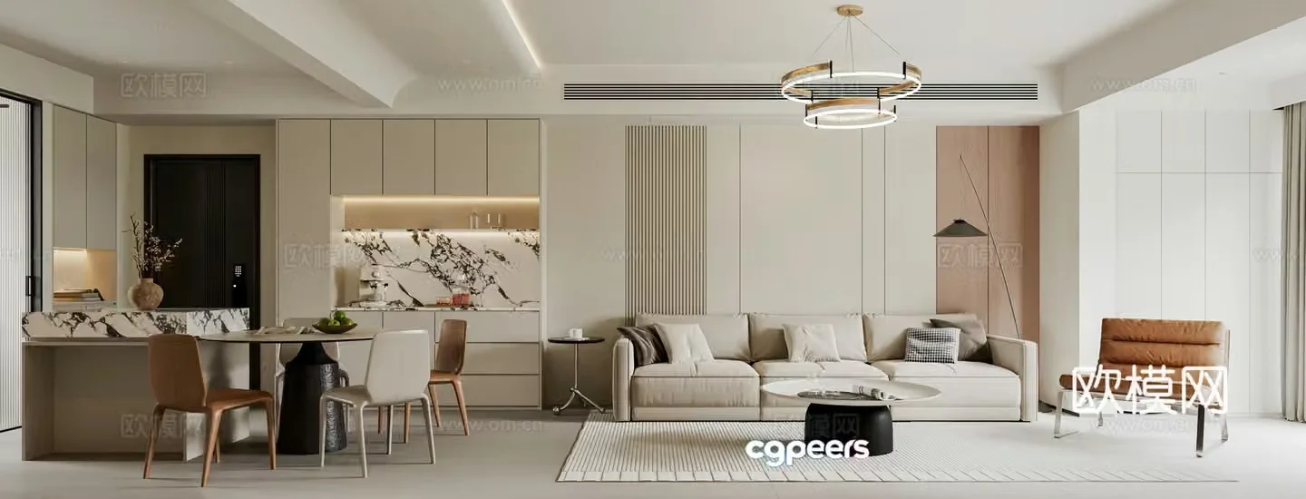 Modern minimalist living restaurant 3d model