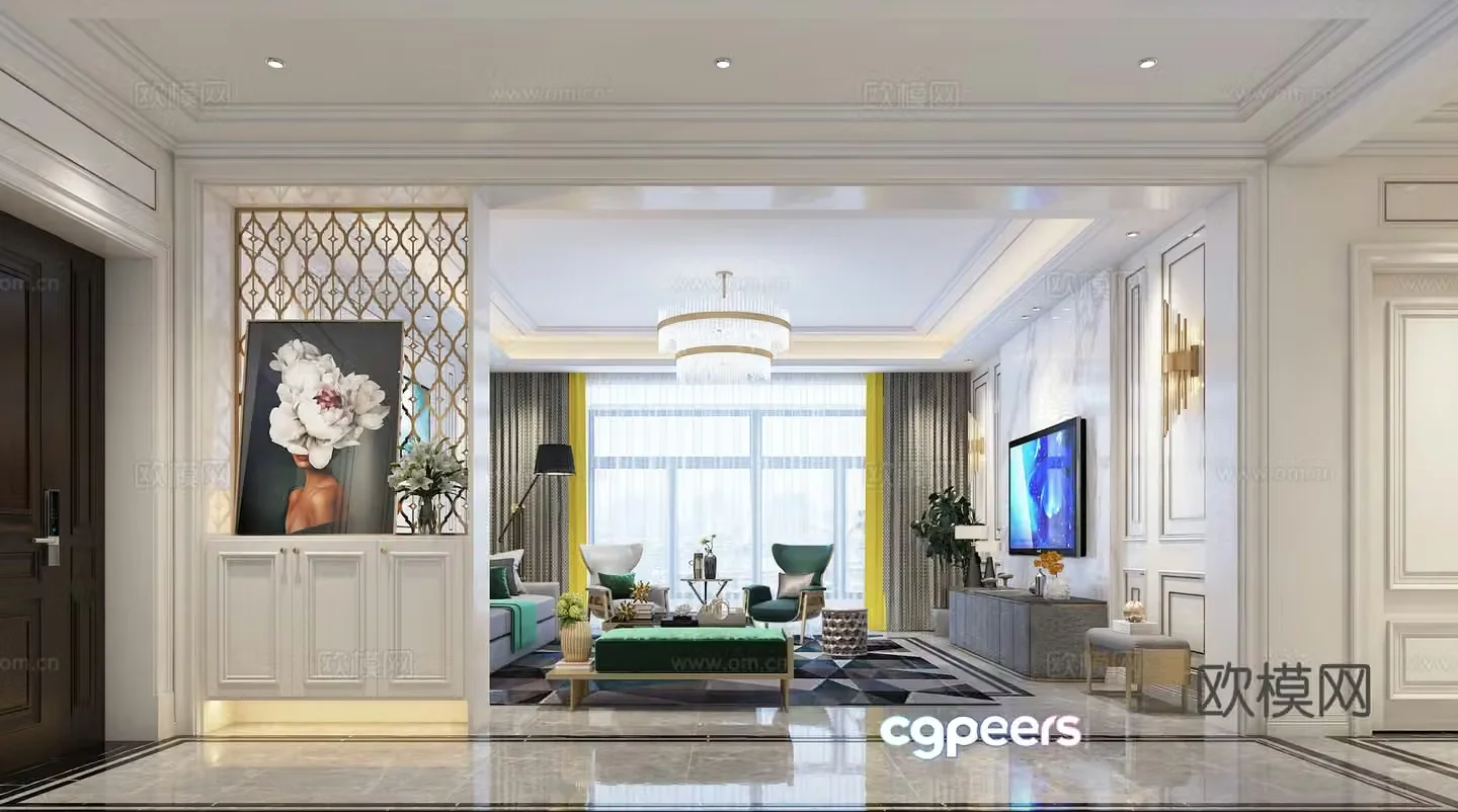 Modern light luxury living room Light luxury sofa coffee table combination modern living room 3D model