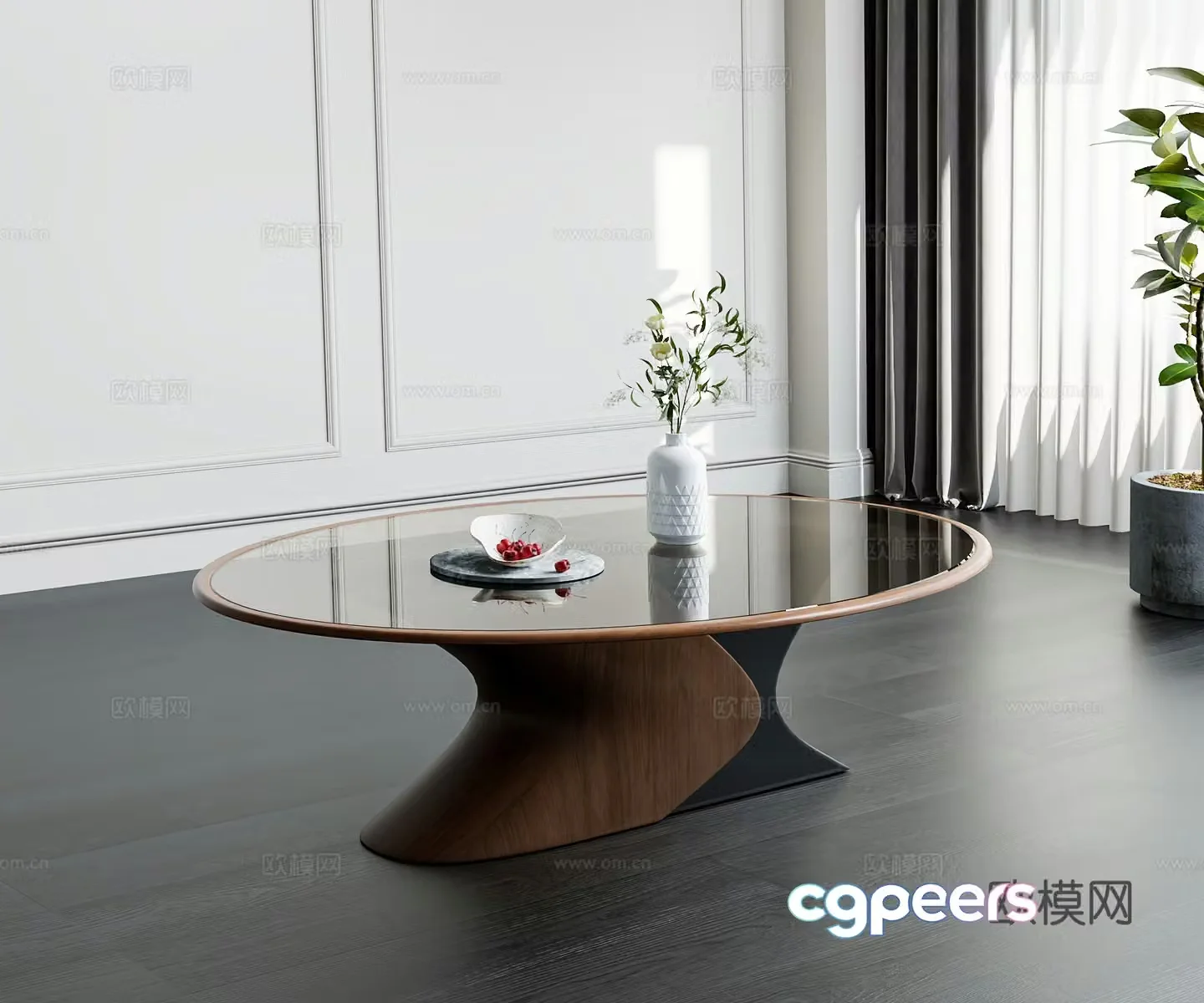 Medium cream tea table cream style 3d model