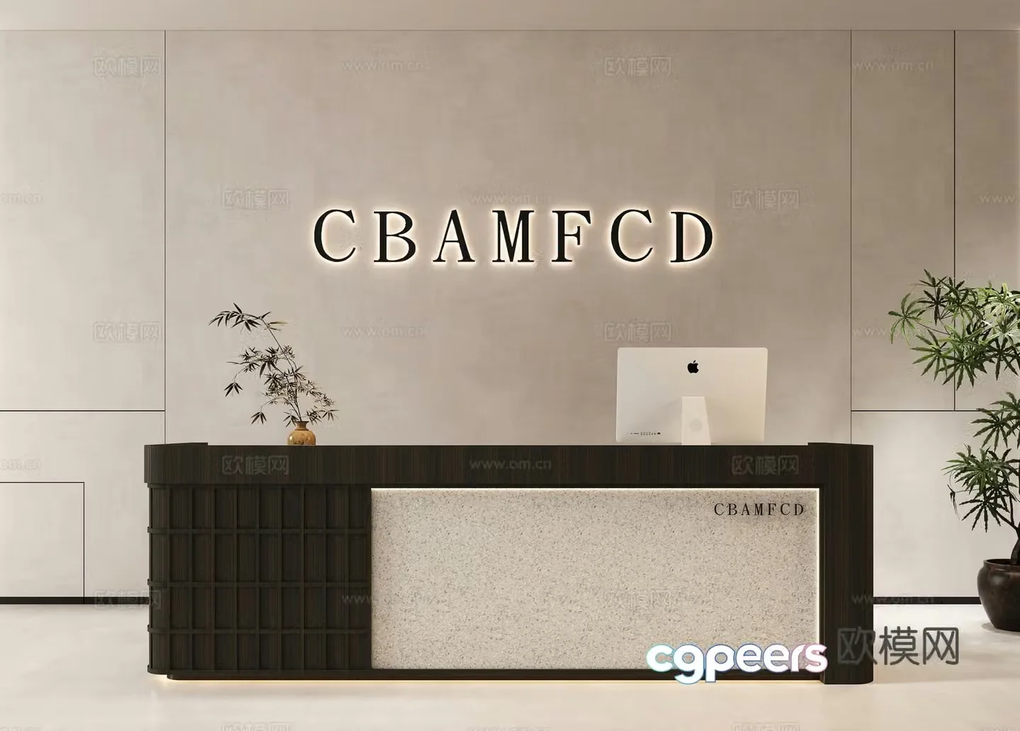 The front desk of office reception platform image background wall cashier Taiwan beauty salons 3D model at the front desk