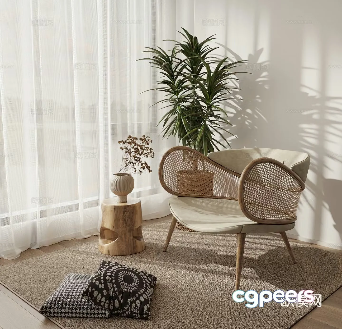 Wasabi style leisure chair lazy sofa with several potted carpet pillows