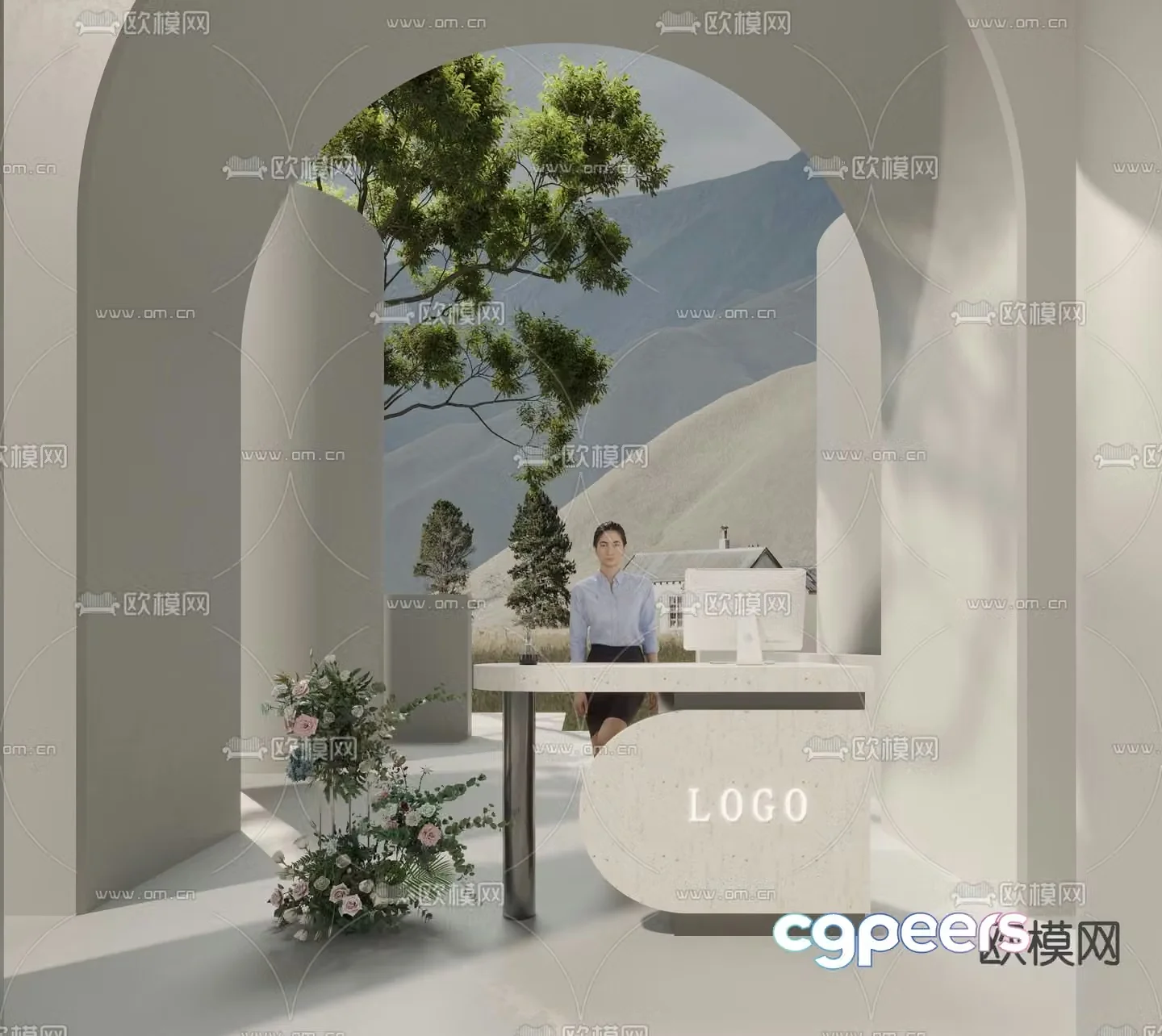 Modern front desk reception desk service desk 3d model