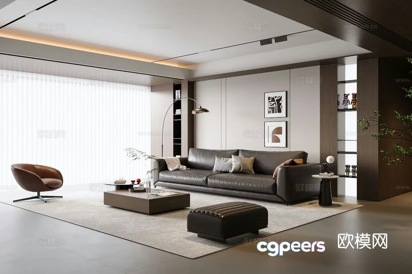 Italian home living room horizontal hall Italian sofa coffee table Italian bookcase Italian carpet 3D model