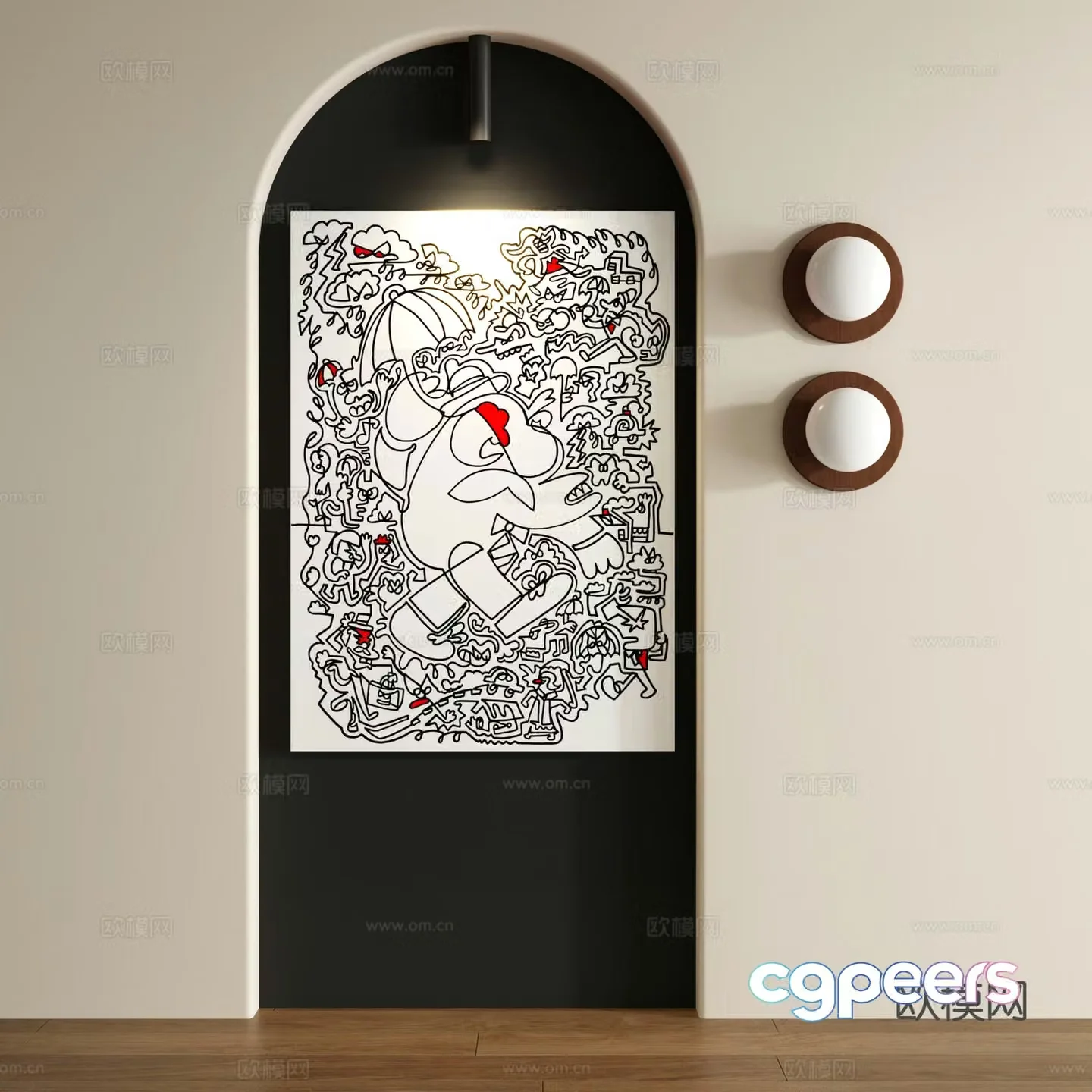 Retro abstract frameless drawing 3d model