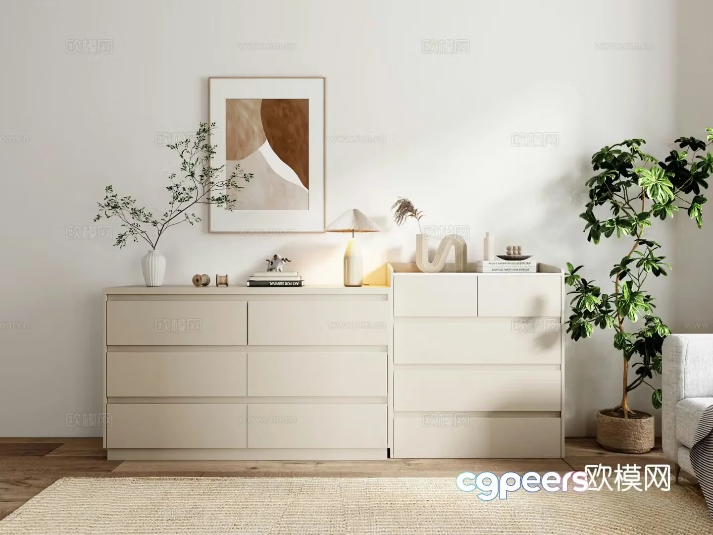Cream style chest of drawers side view cabinet side cabinet 3D model